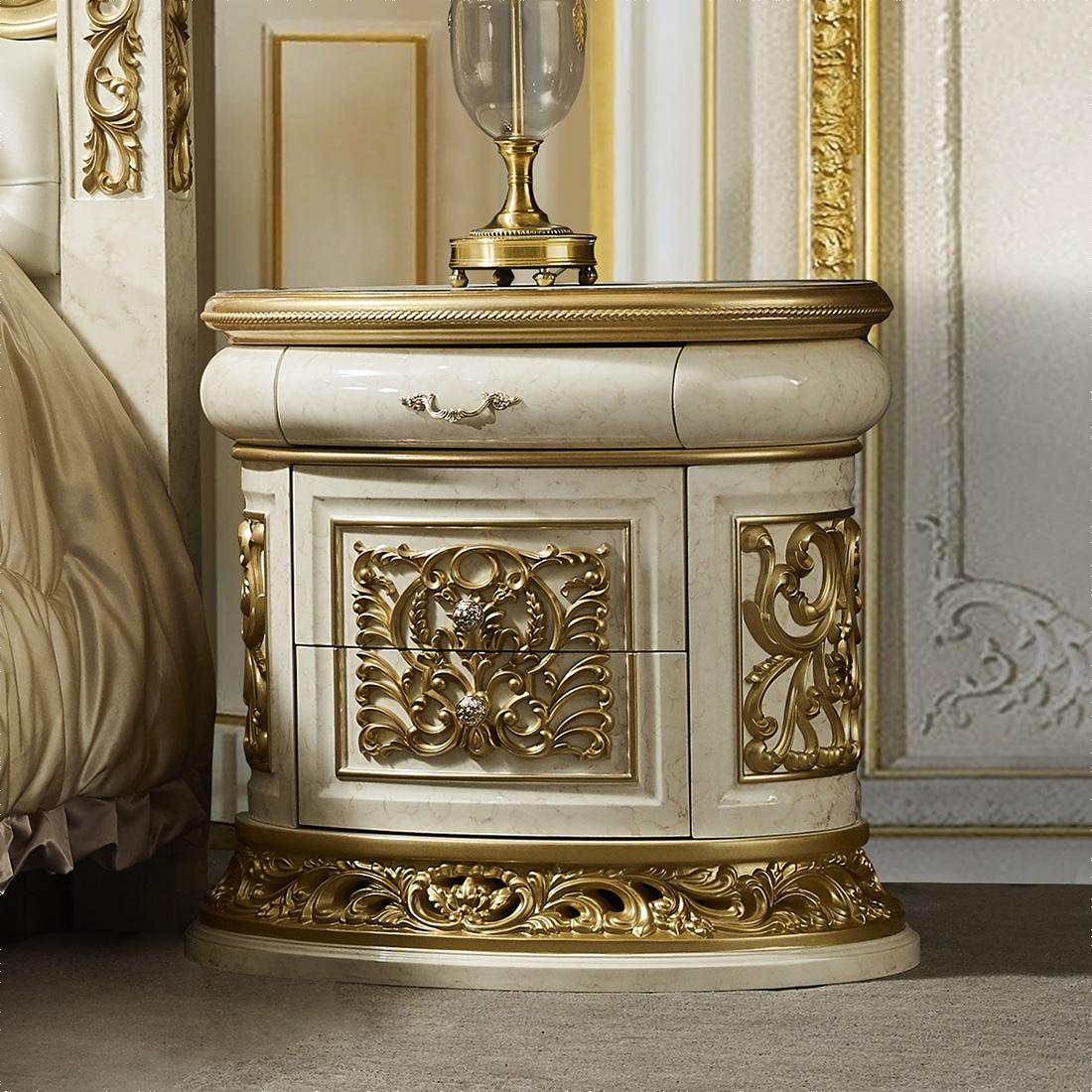 Classic Nightstand Set HD-903-NS HD-903-NS-2PC in Antique White, Gold 