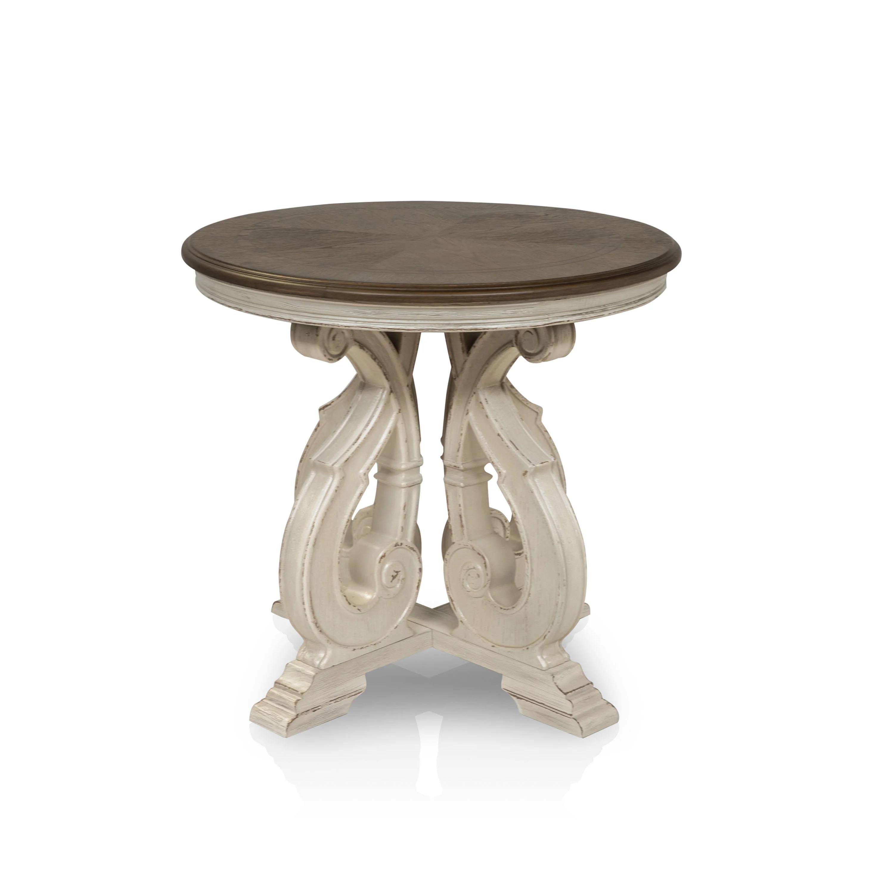 

    
Classic Antique White & Light Brown End Table by Crown Mark Clementine 4148-02
