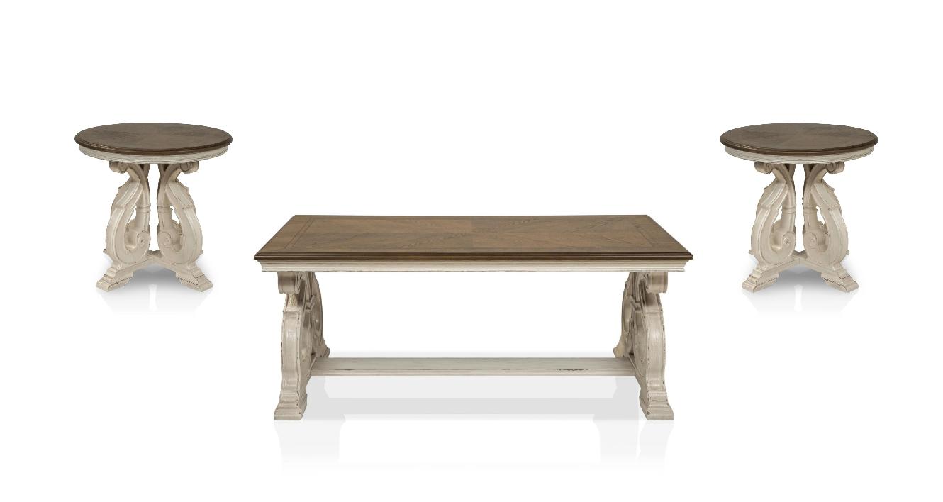 Classic, Traditional Coffee Table and 2 End Tables Clementine 4148-01-3pcs in Oak, Antique White 