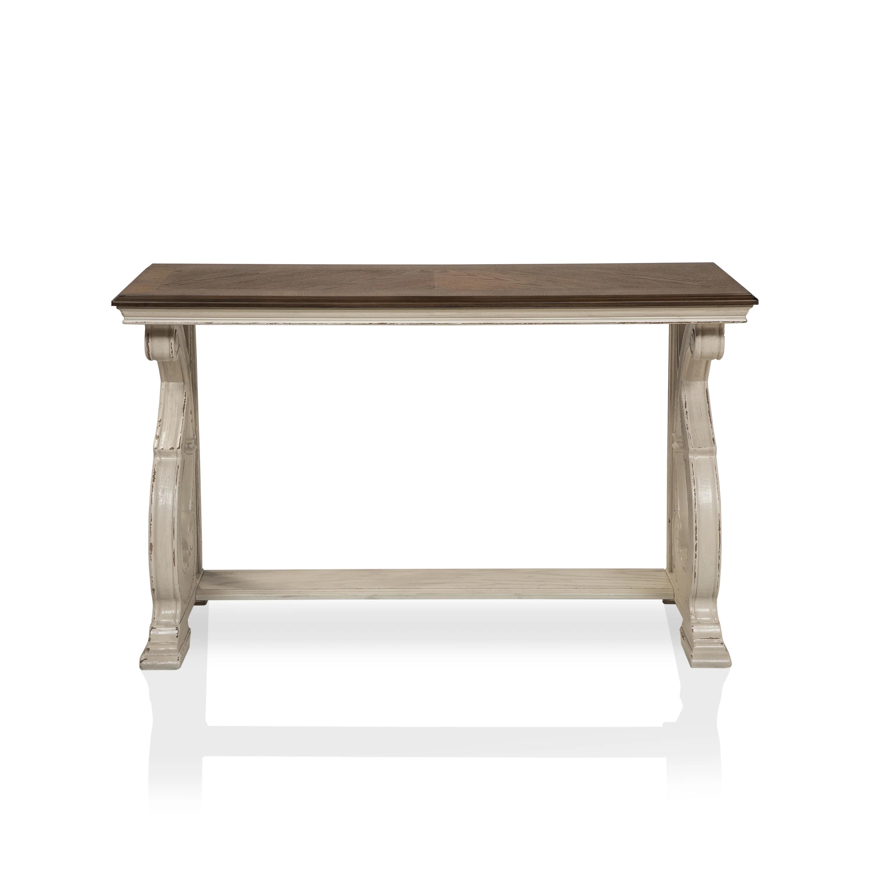 

    
Classic Antique White & Light Brown Sofa Table by Crown Mark Clementine 4148-05
