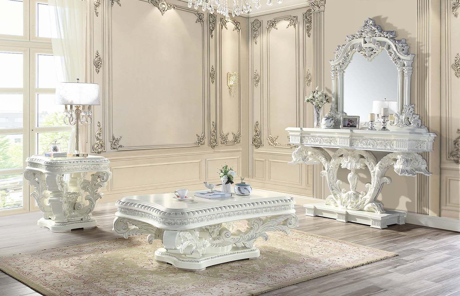

    
Classic Antique White Living Room Set by Acme Vanaheim LV00800-4pcs
