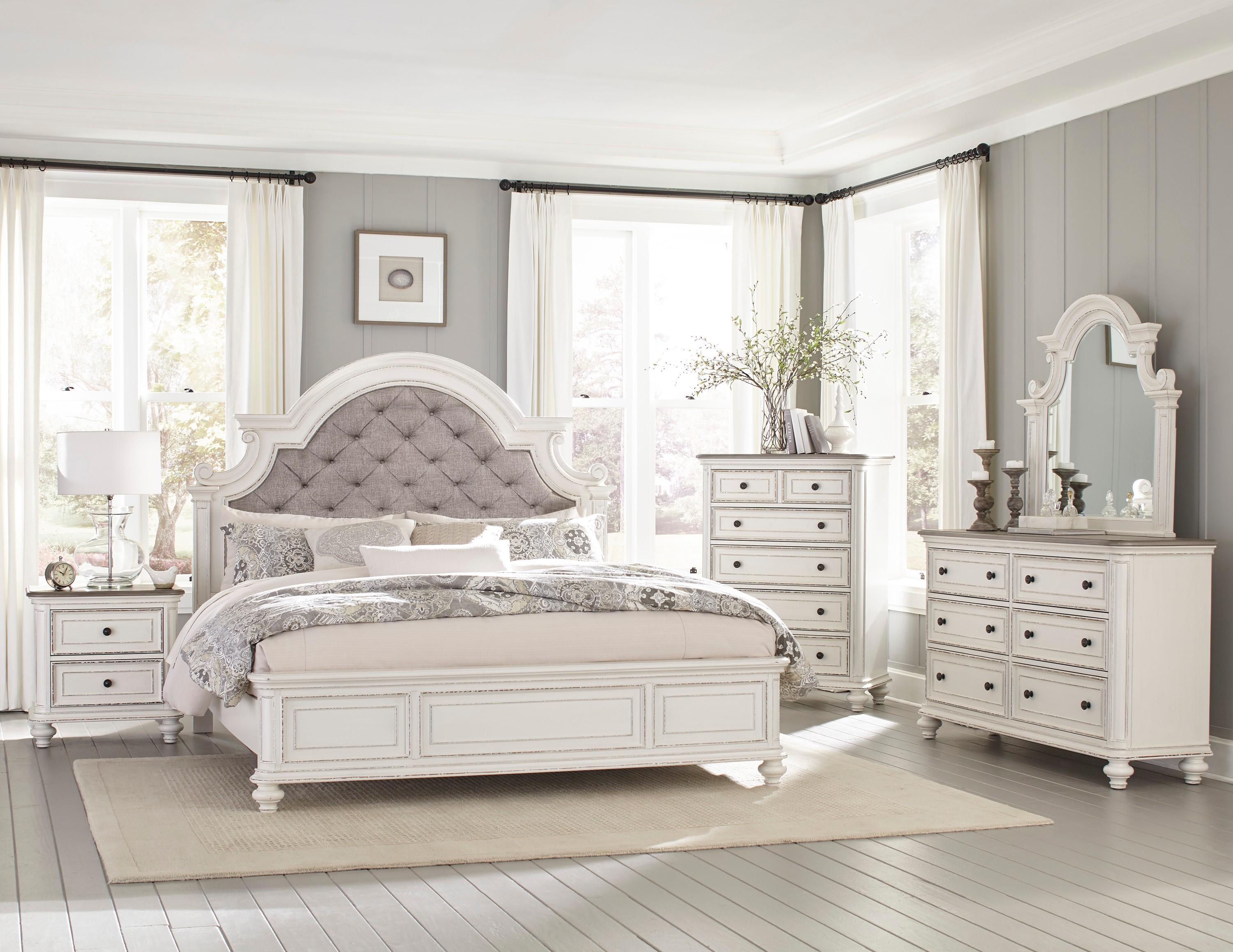 Classic Bedroom Set 1624KW-1EK-5PC Baylesford 1624KW-1EK-5PC in Antique White Polyester