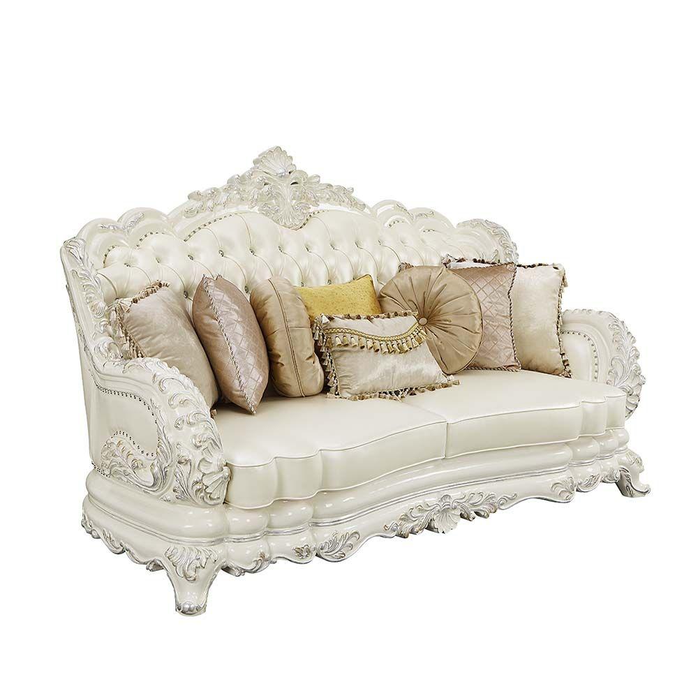 Classic Sofa and Loveseat Set Adara Living Room Set 2PCS LV01224-S-2PCS LV01224-S-2PCS in Antique White PU
