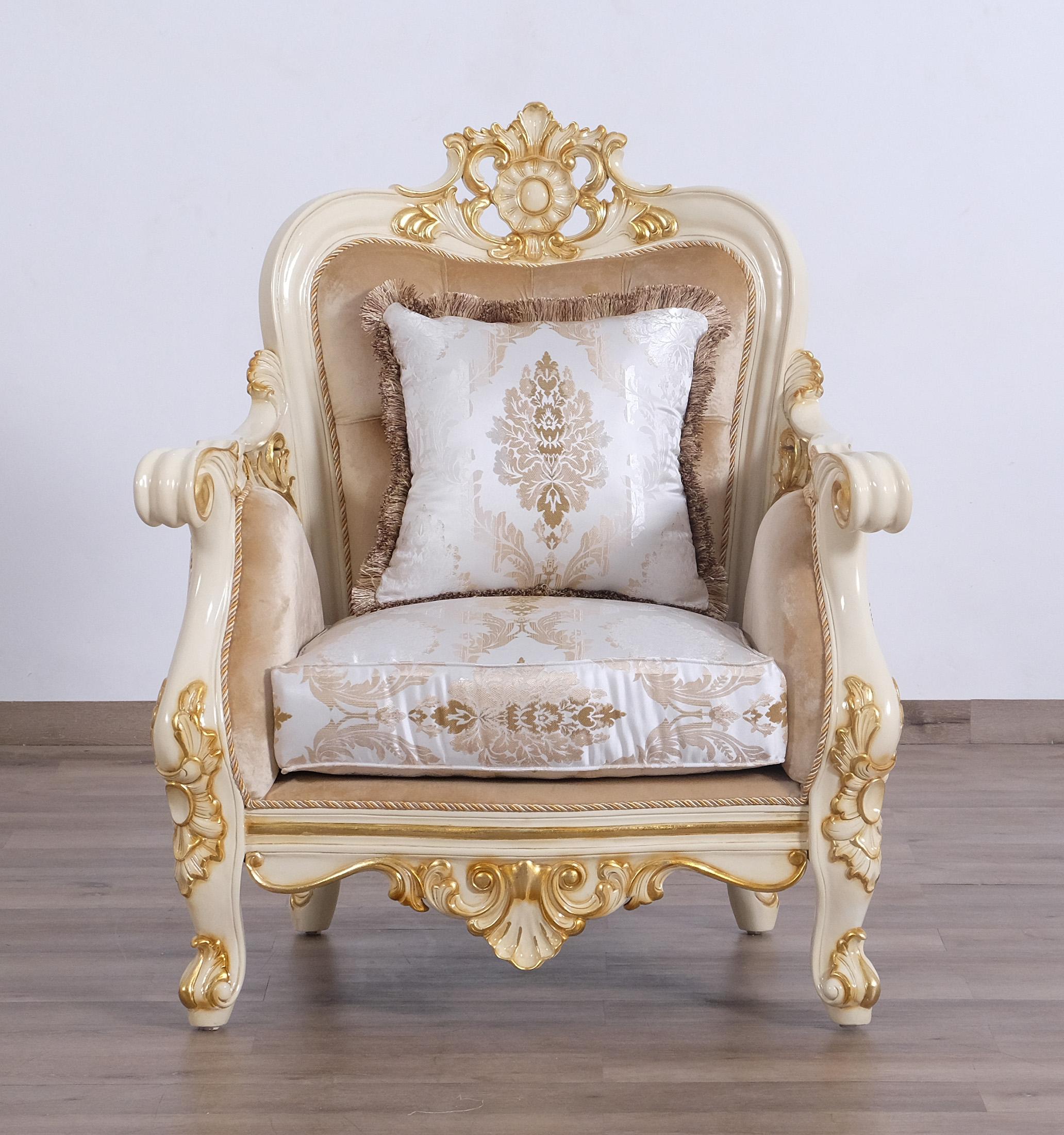 

        
EUROPEAN FURNITURE BELLAGIO Arm Chair Antique/Gold/Beige Fabric 663701289787
