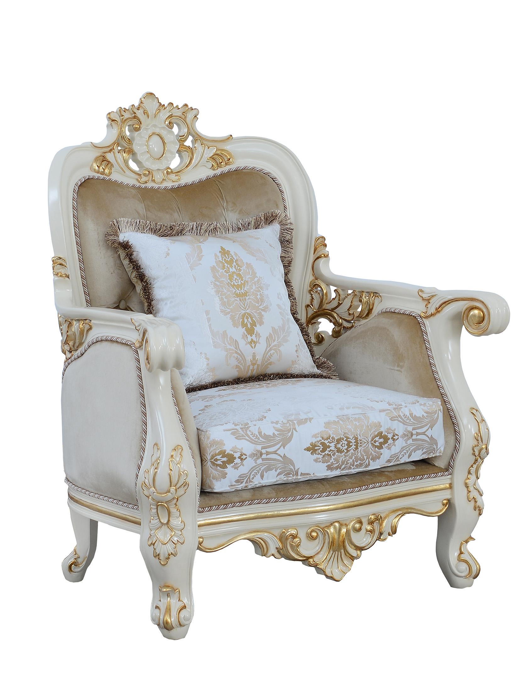 Classic, Traditional Arm Chair BELLAGIO 30017-C in Antique, Gold, Beige Fabric