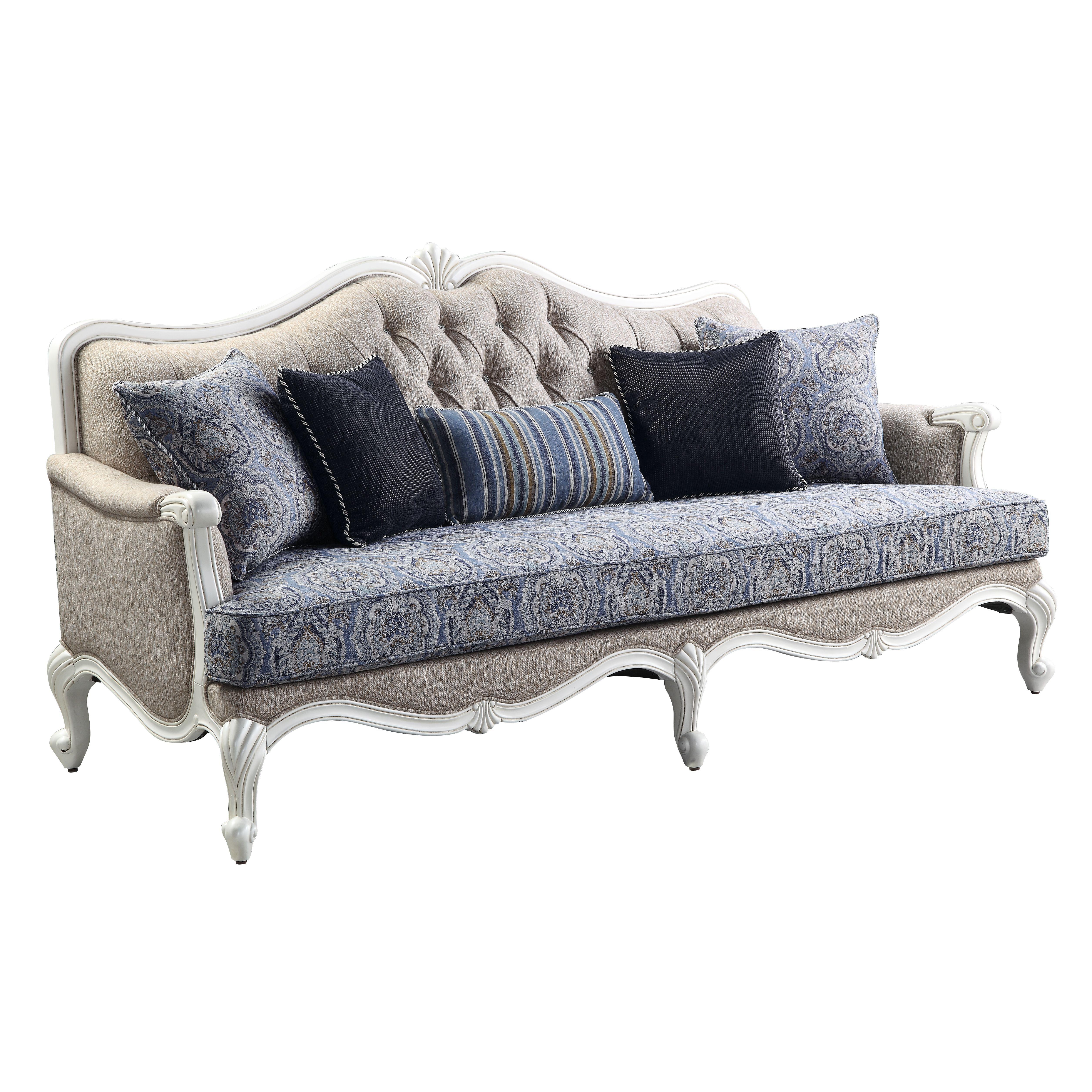 

    
Classic Beige Fabric Sofa + Loveseat + Chair by Acme Ciddrenar 54310-3pcs
