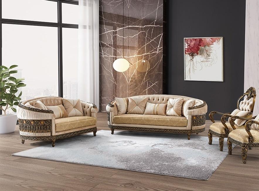 

    
HD-S9017-1-2PC Classic Beige & Gold Wood Living Room Set 2Pcs Homey Design HD-9017
