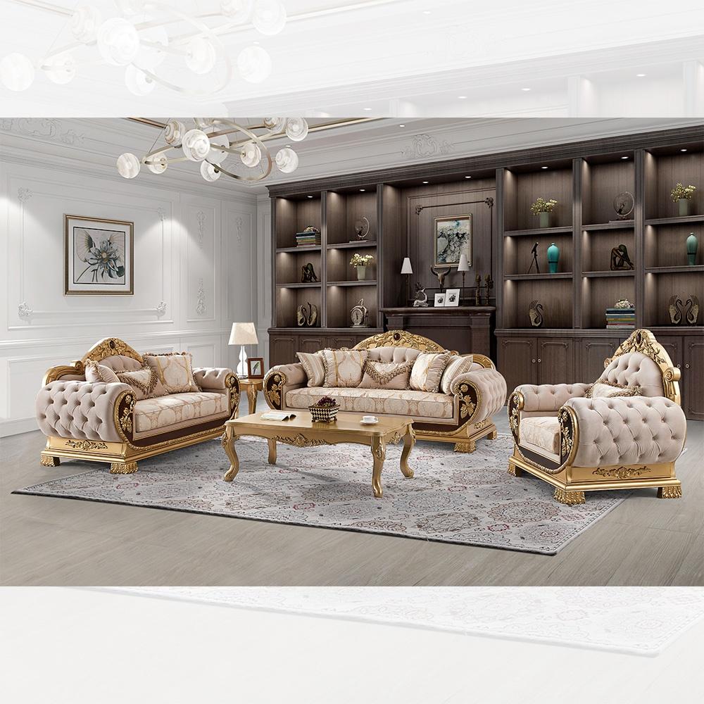 

    
Classic Beige & Gold Wood Living Room Set 3Pcs Homey Design HD-9016
