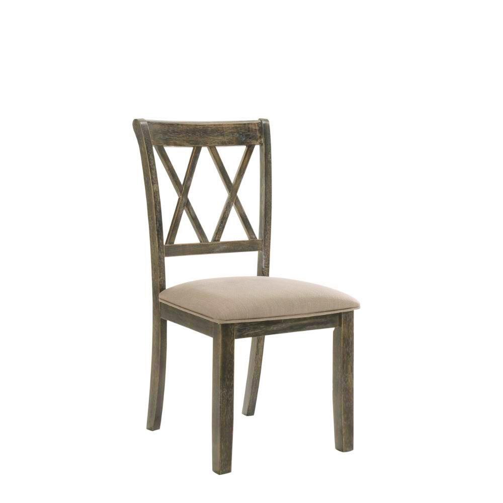 Classic, Rustic Side Chair Set Claudia 71717-2pcs in Light Brown Linen