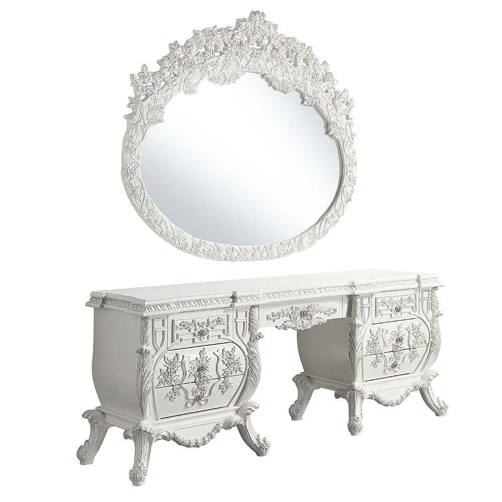 

    
Acme Furniture Vanaheim Vanity desk &amp; stool Antique White BD00673-3pcs
