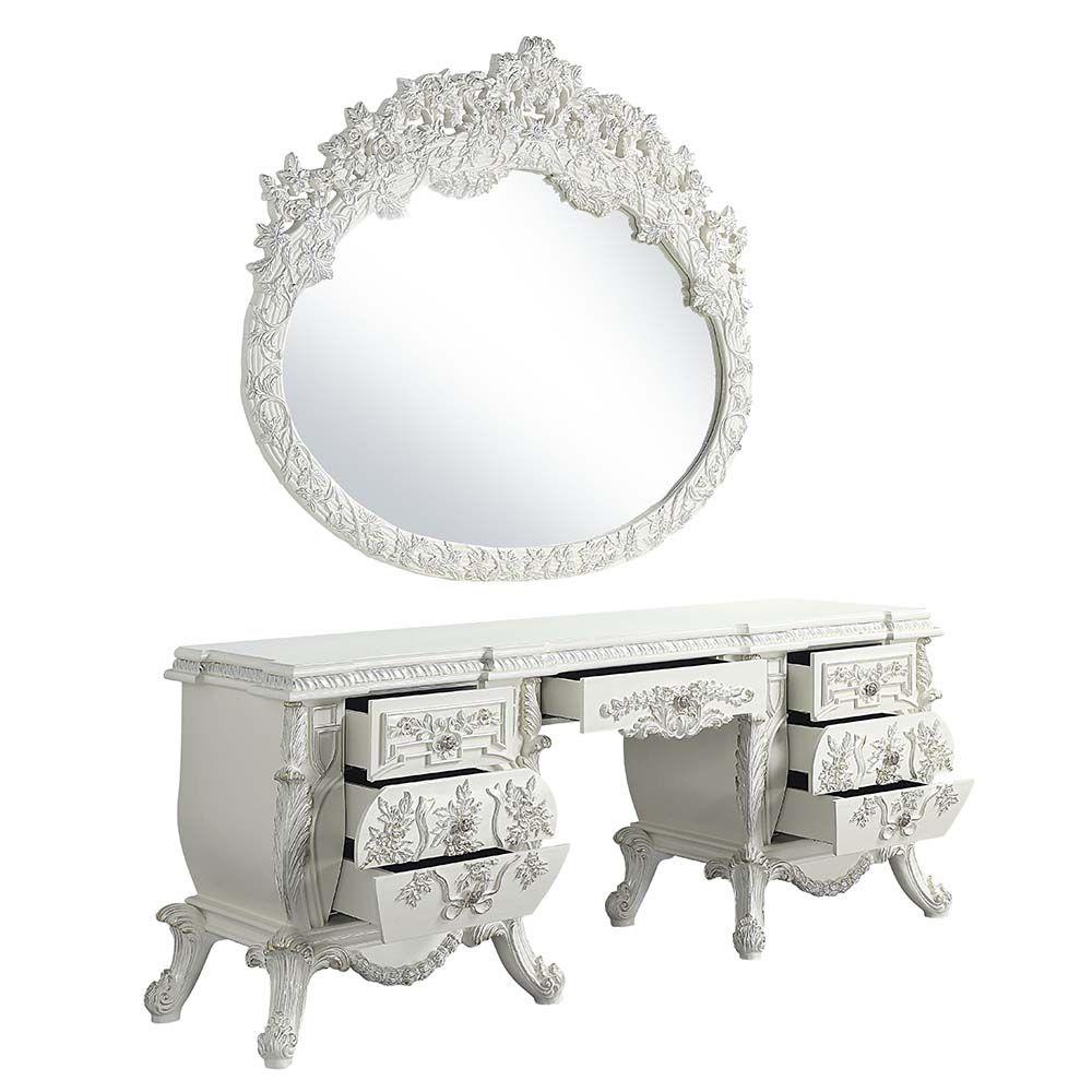 

                    
Acme Furniture Vanaheim Vanity desk &amp; stool Antique White PU Purchase 

