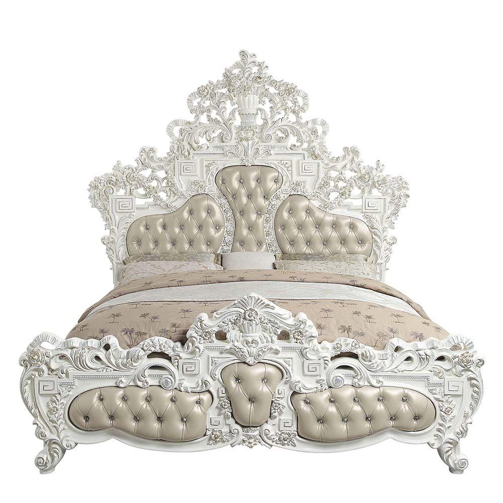 

    
Classic Beige PU & Antique White Eastern King Bed by Acme Vanaheim BD00671EK

