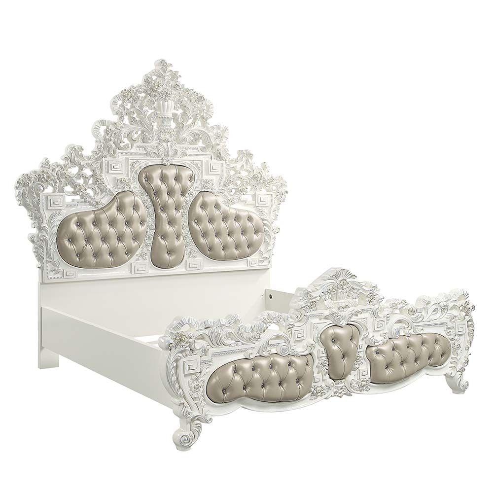 

    
Classic Beige PU & Antique White Eastern King Bed Set by Acme Vanaheim BD00671EK-3pcs
