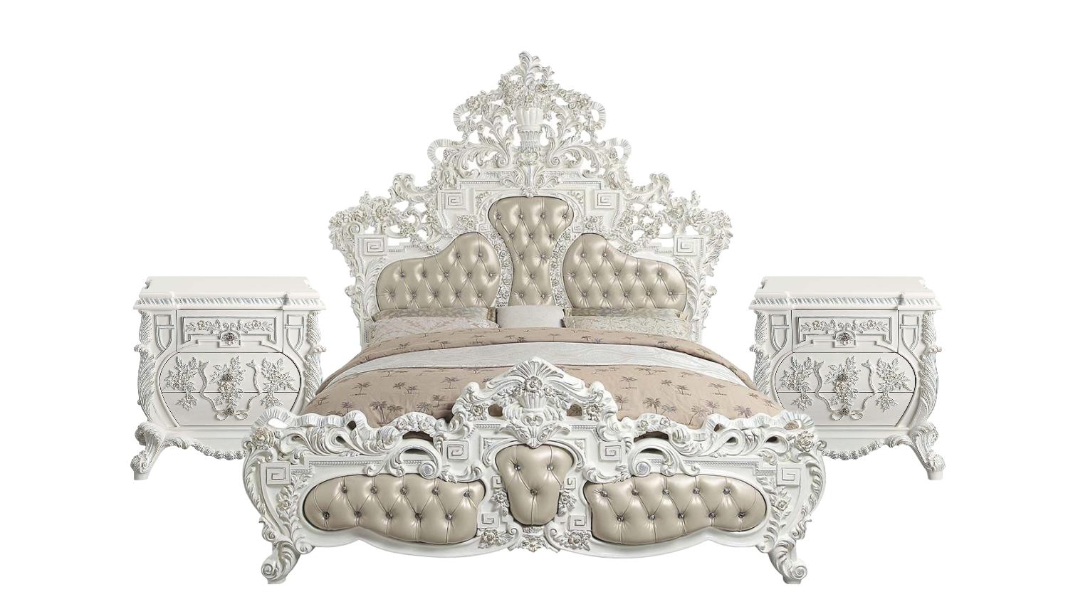 

    
Classic Beige PU & Antique White Eastern King Bed Set by Acme Vanaheim BD00671EK-3pcs
