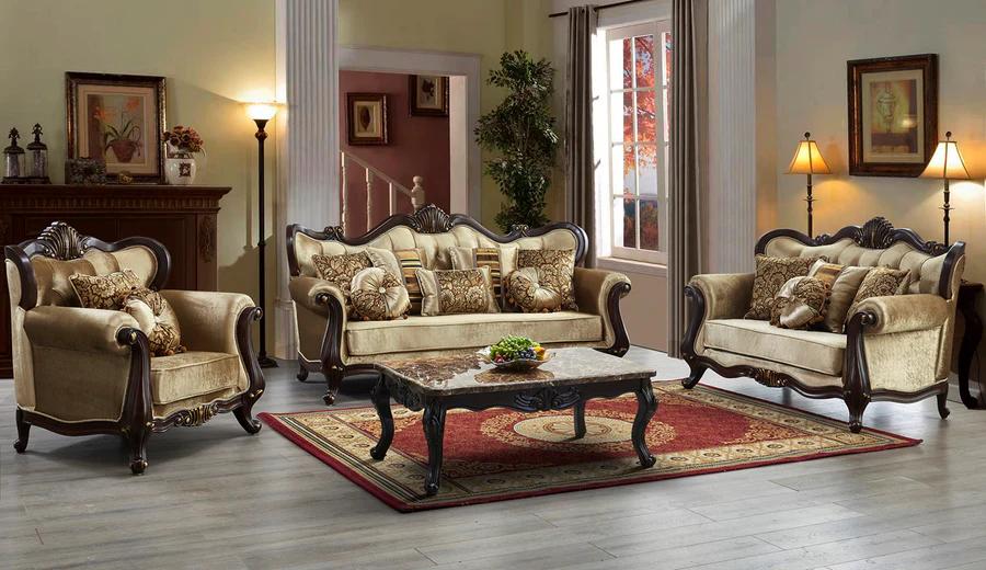 Classic Living Room Set SF8200 SF8200-S-2PC in Brown, Beige Chenille