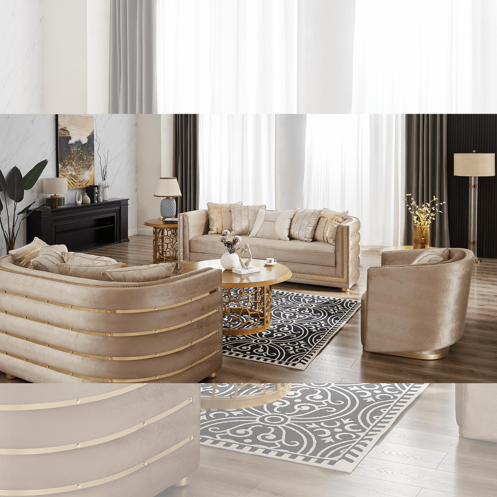 

    
Classic Beige Wood Living Room Set 3PCS Homey Design HD-9040
