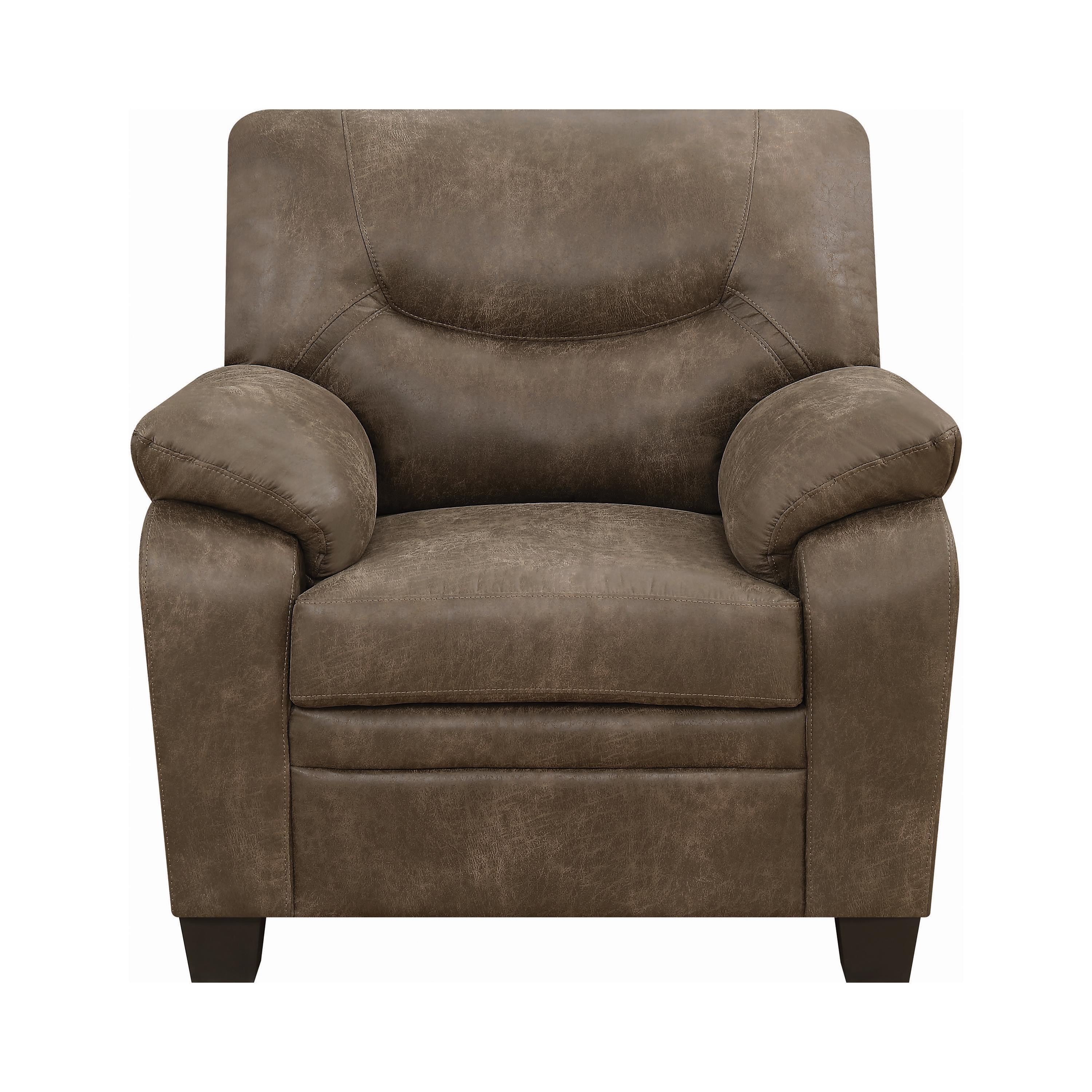 

    
Classic Brown Coated Microfiber Arm Chair Coaster 506563 Meagan
