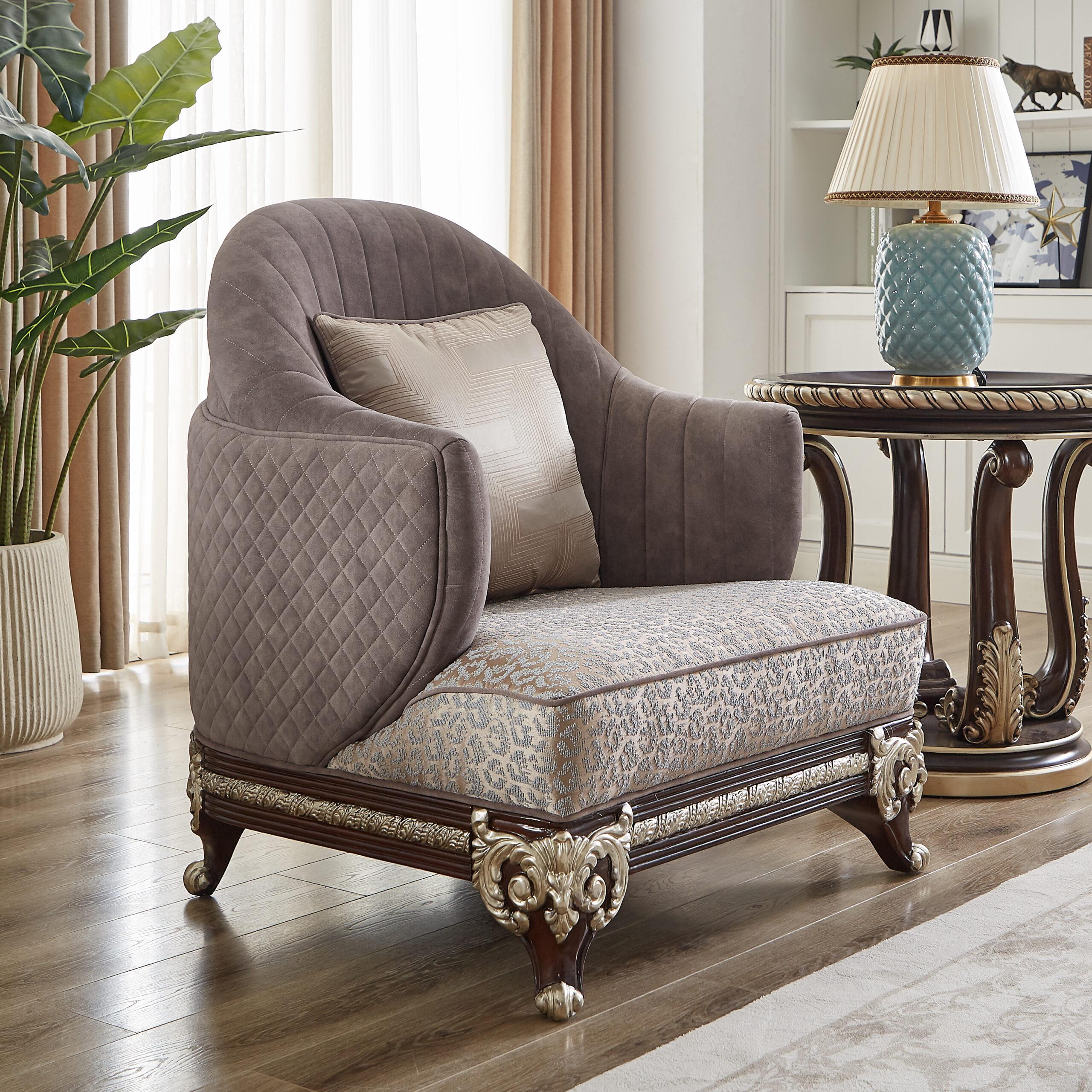 Classic, Traditional Chair HD-9029 Chair HD-C9029 HD-C9029 in Gray, Brown Fabric