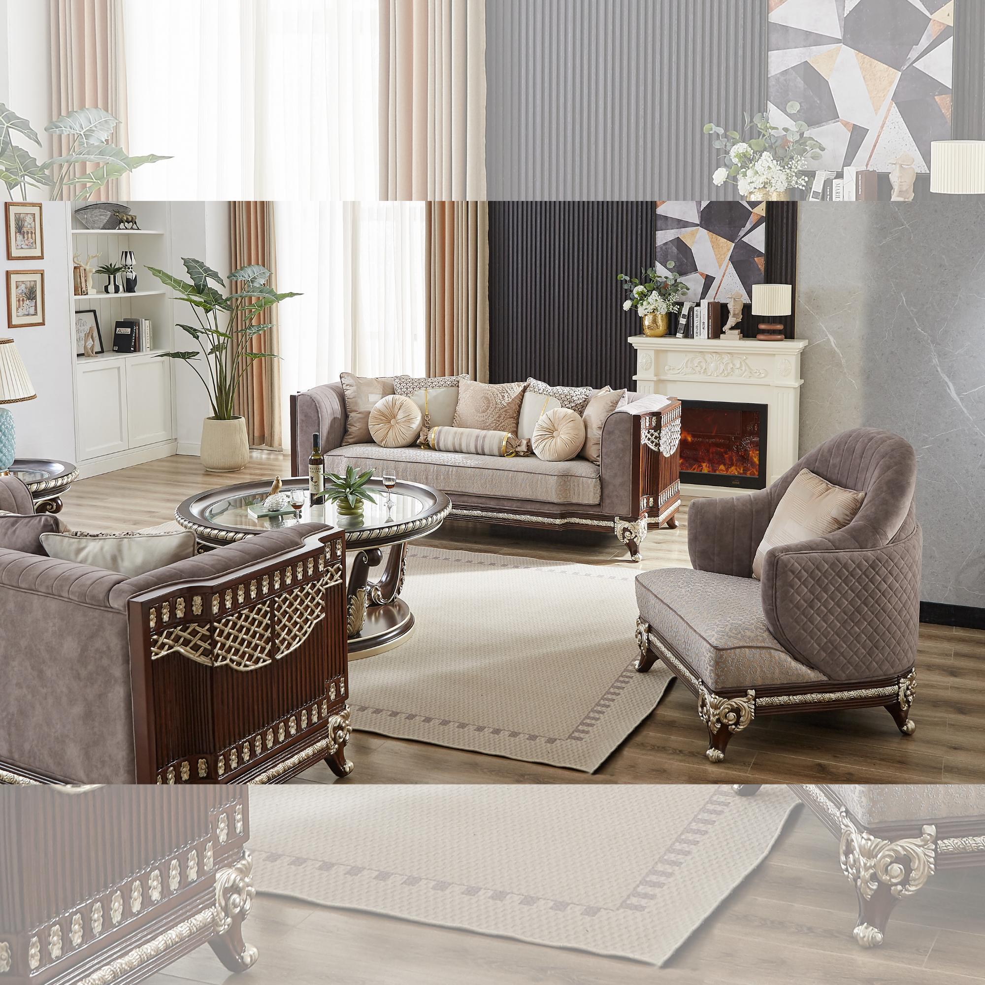 

    
Classic Brown/Gray Wood Living Room Set 3PCS Homey Design HD-9029

