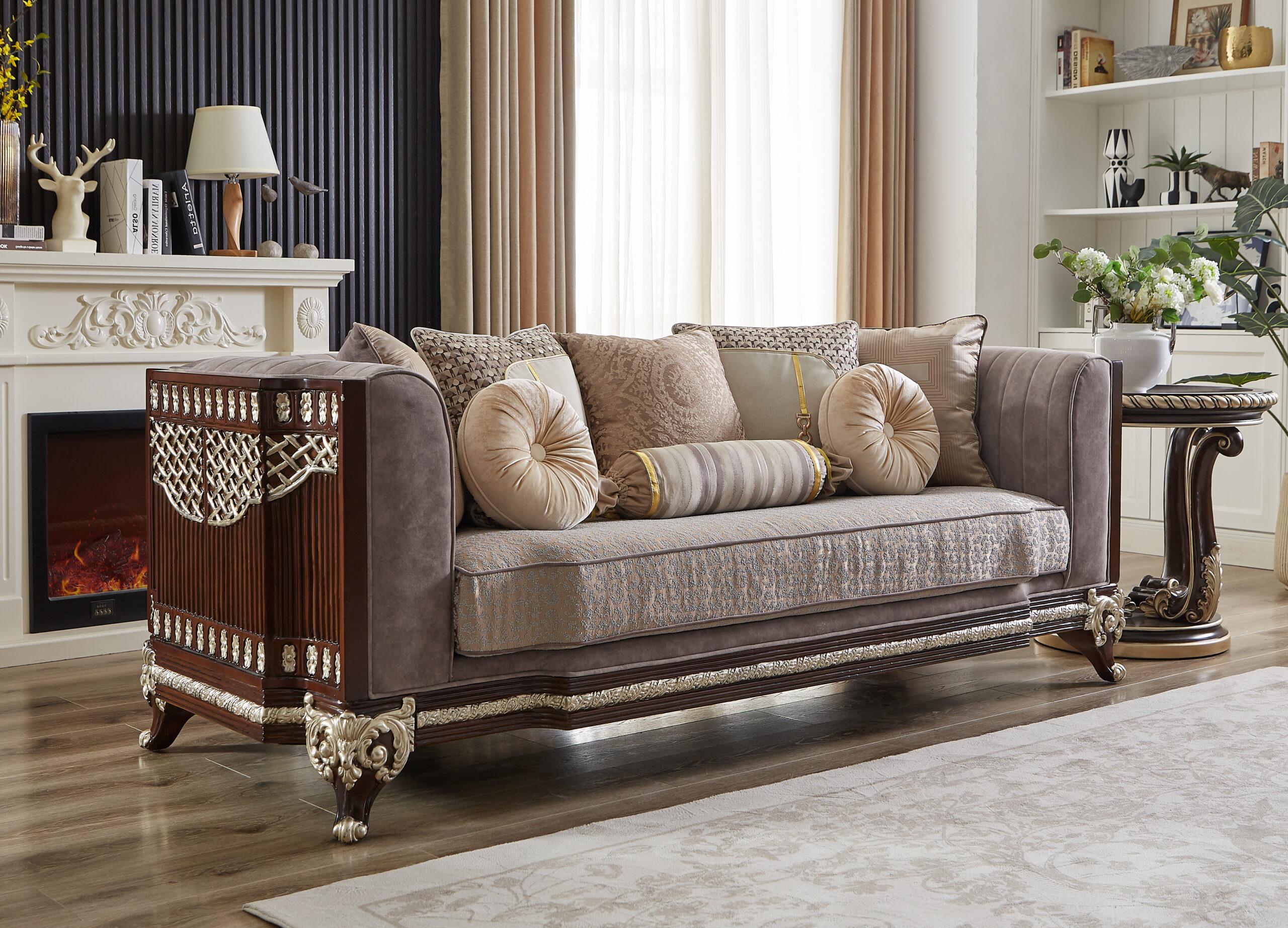

    
Classic Brown/Gray Wood Sofa Homey Design HD-9029
