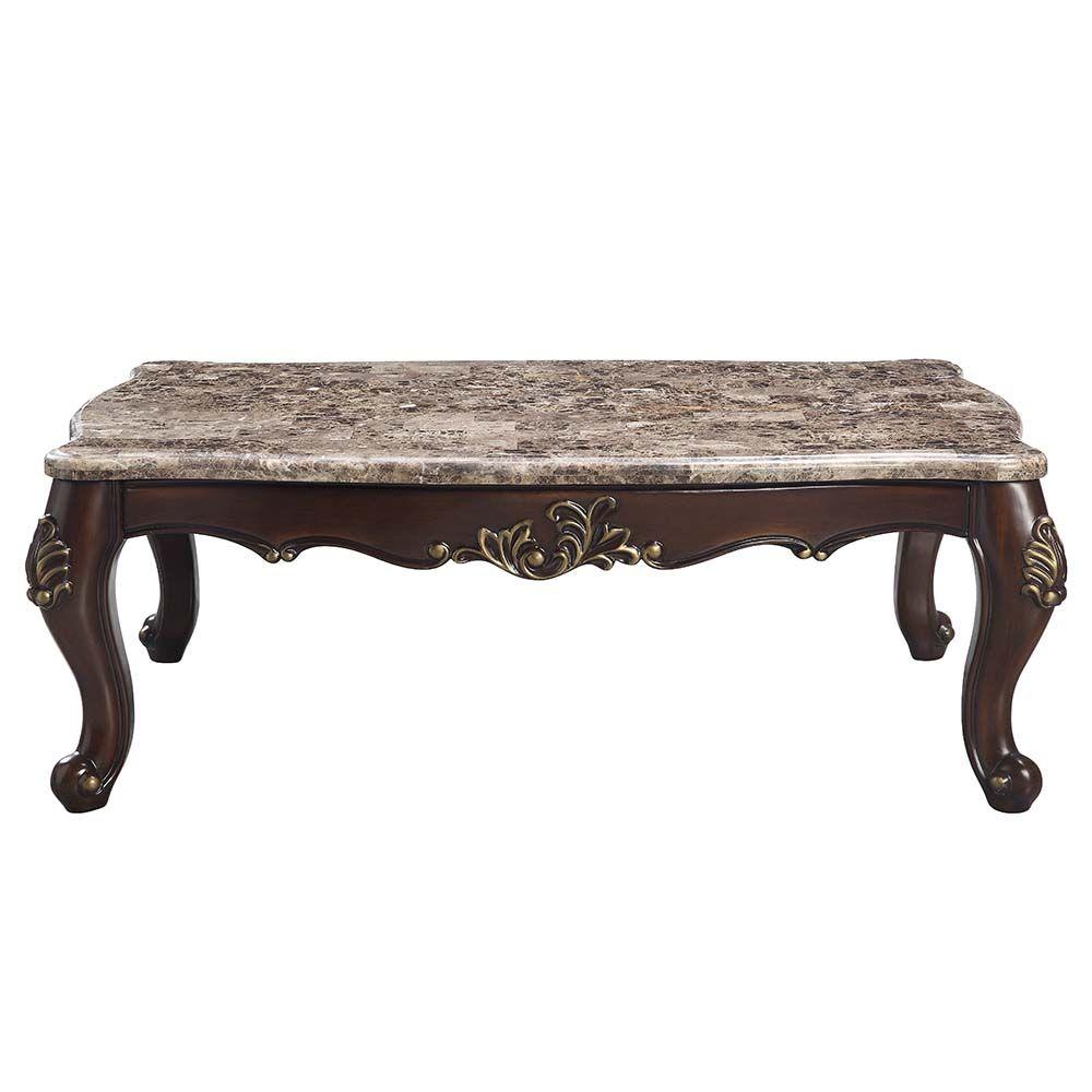 

    
Classic Brown Marble Top & Cherry Coffee Table by Acme Ragnar LV01125

