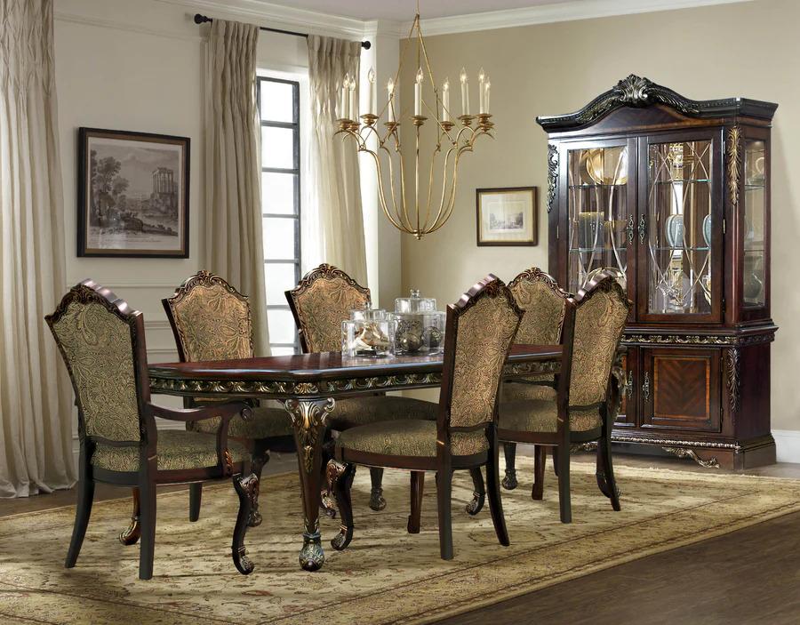 Classic Dining Room Set D185 D185-T-9PC in Dark Cherry Chenille