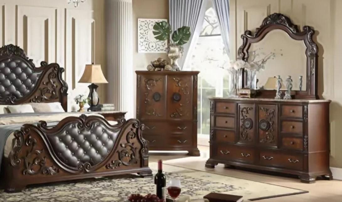 Classic Dresser With Mirror B9000 B9000-D-2PC in Cherry Finish, Brown 