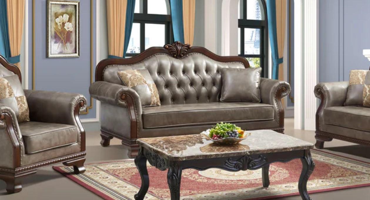 

    
Traditional Sofa Set 2Pcs Brown Leather Upholstery McFerran SF2263
