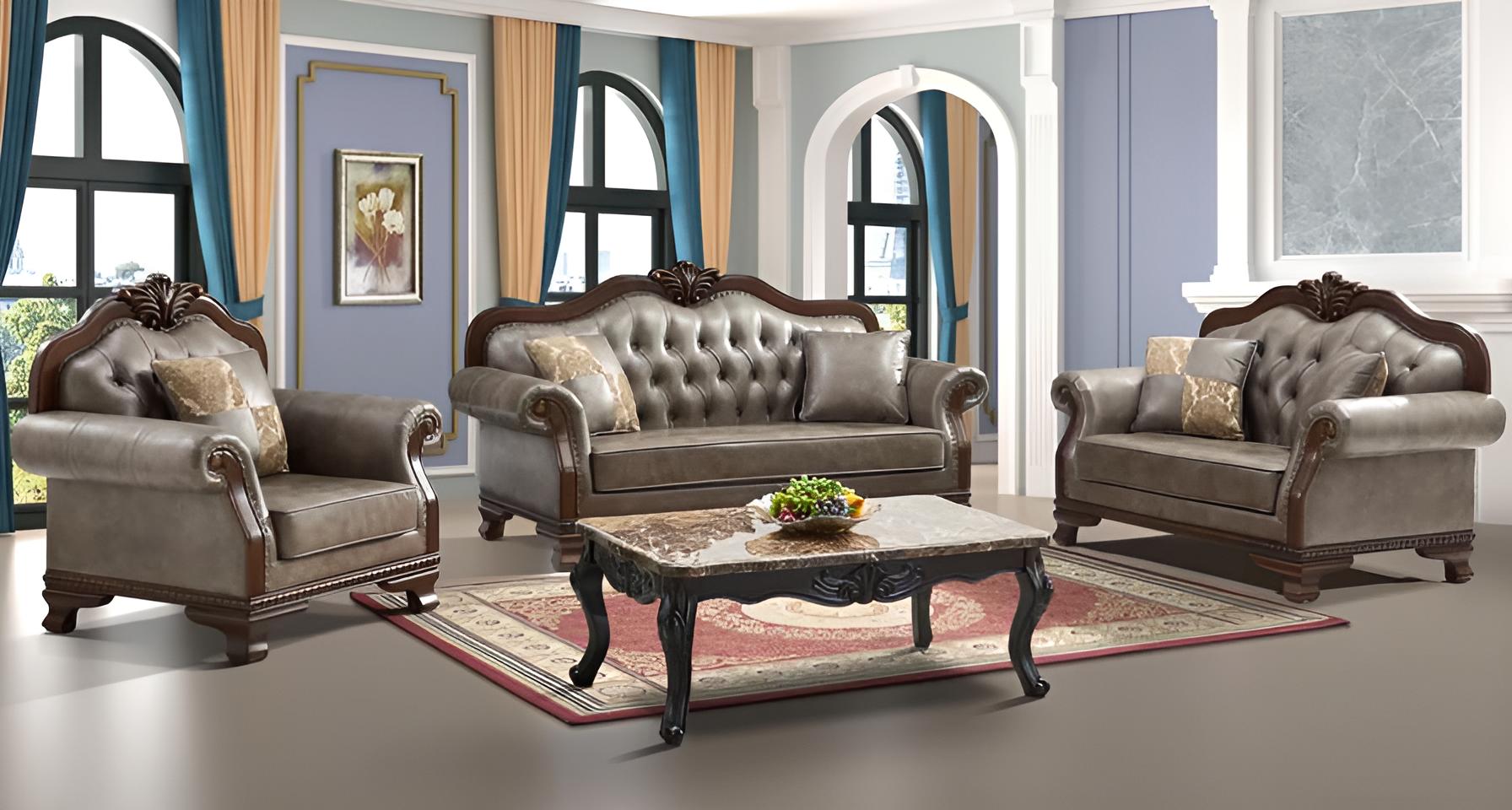 

    
Traditional Sofa Set 3Pcs Brown Leather Upholstery McFerran SF2263
