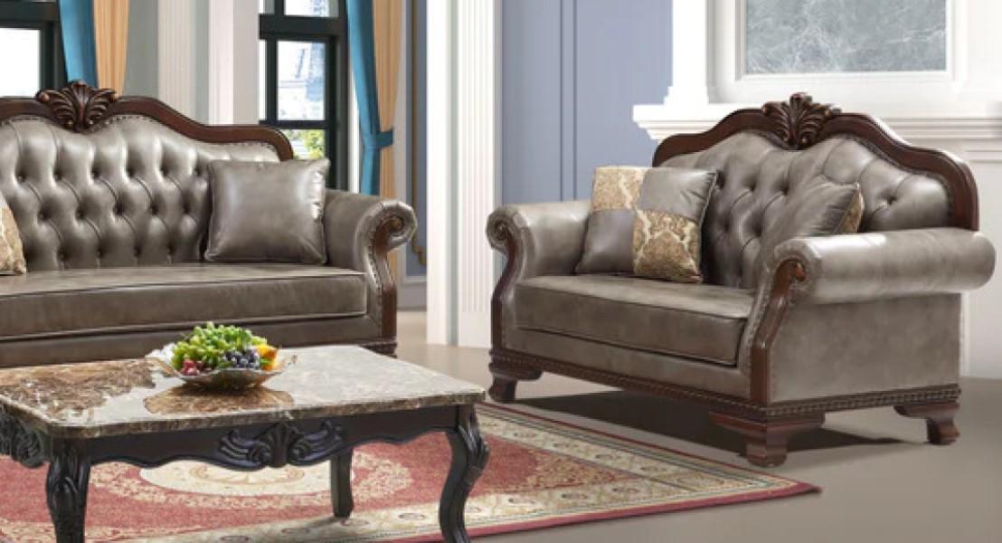 

    
Traditional Loveseat Brown Leather Upholstery McFerran SF2263
