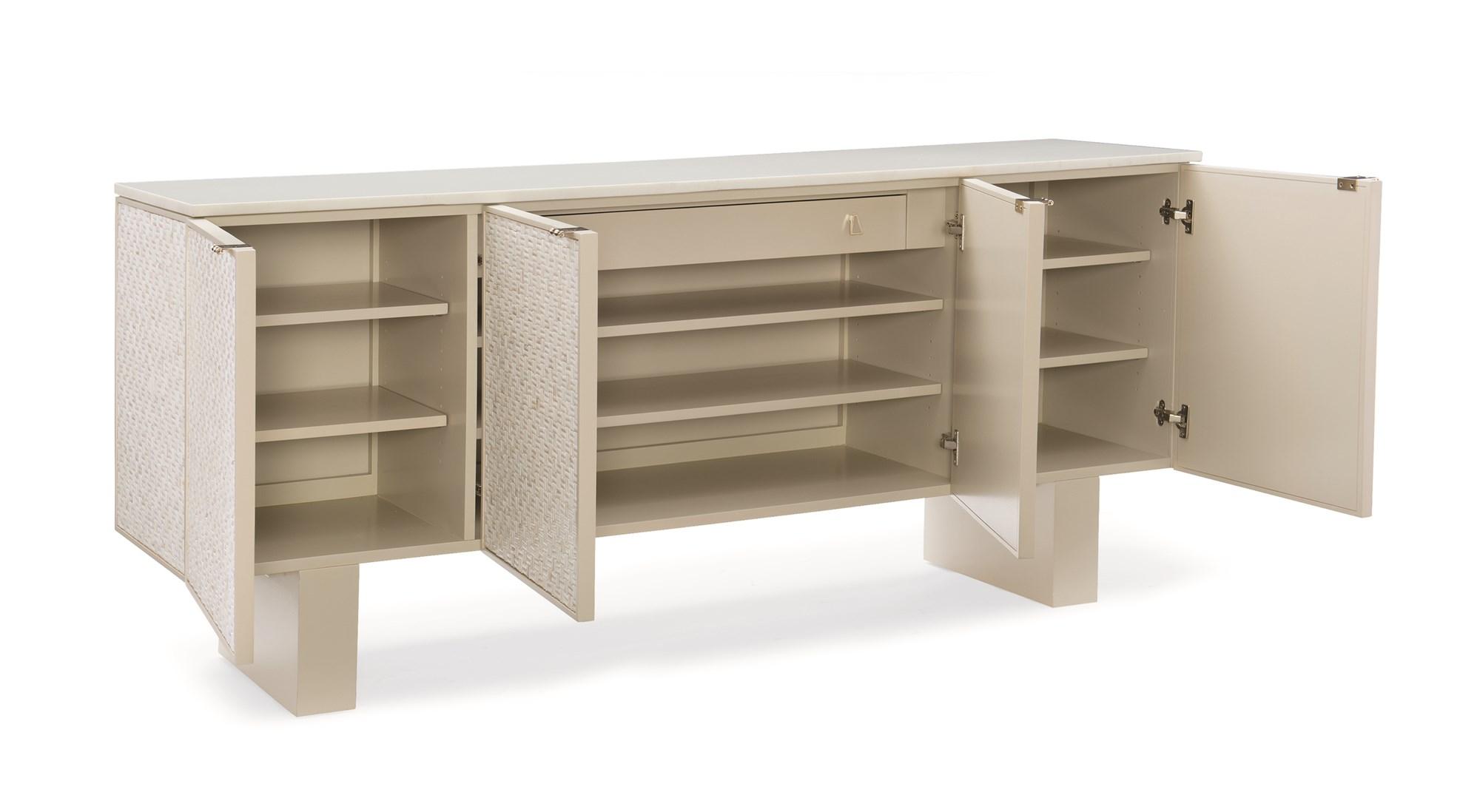 

    
Classic Buffet Case In Stacked Shell W/ Soft Taupe Trim BOMB-SHELL by Caracole
