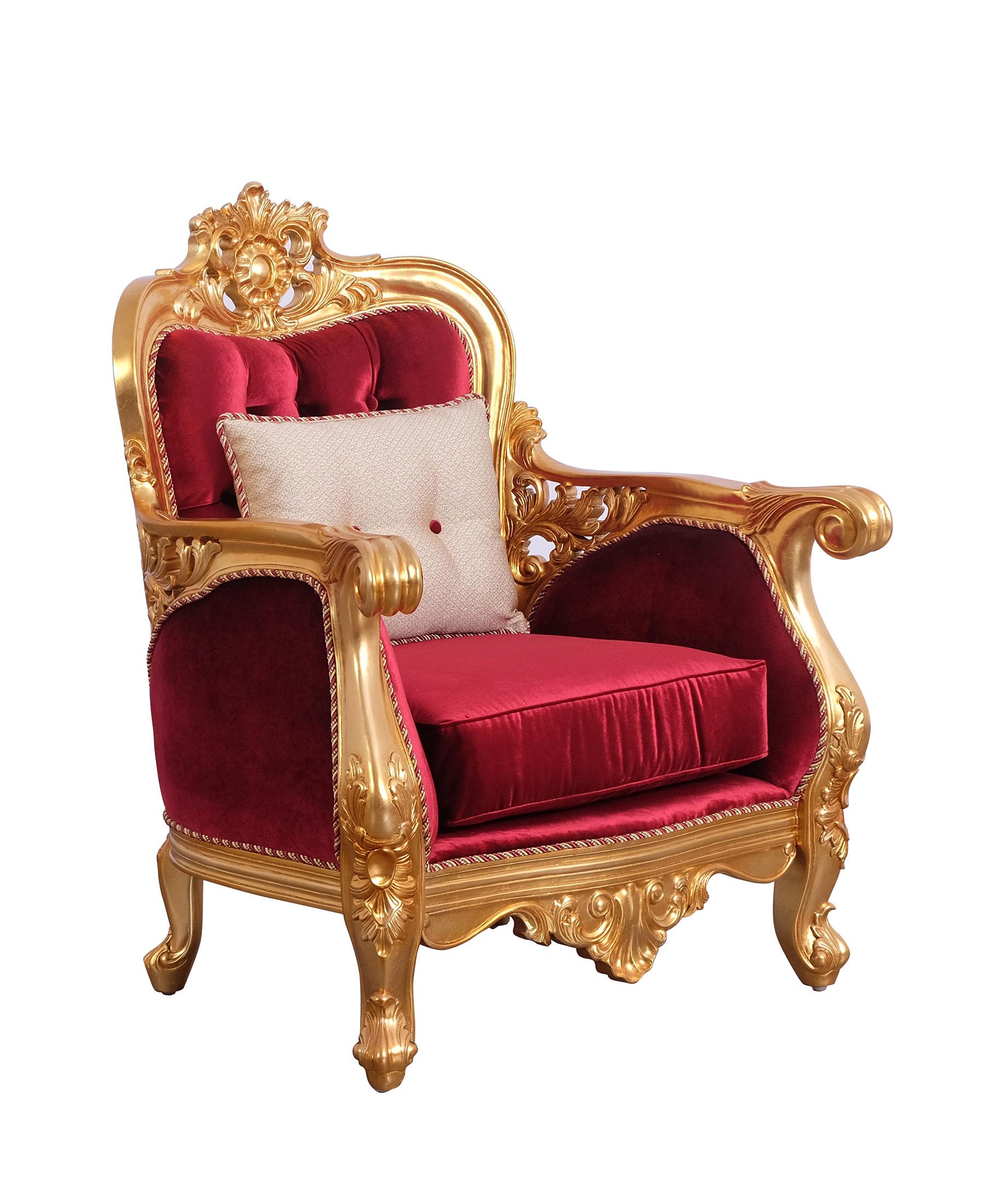 

        
EUROPEAN FURNITURE BELLAGIO II Arm Chair Antique/Gold/Burgundy Velvet 663701292015
