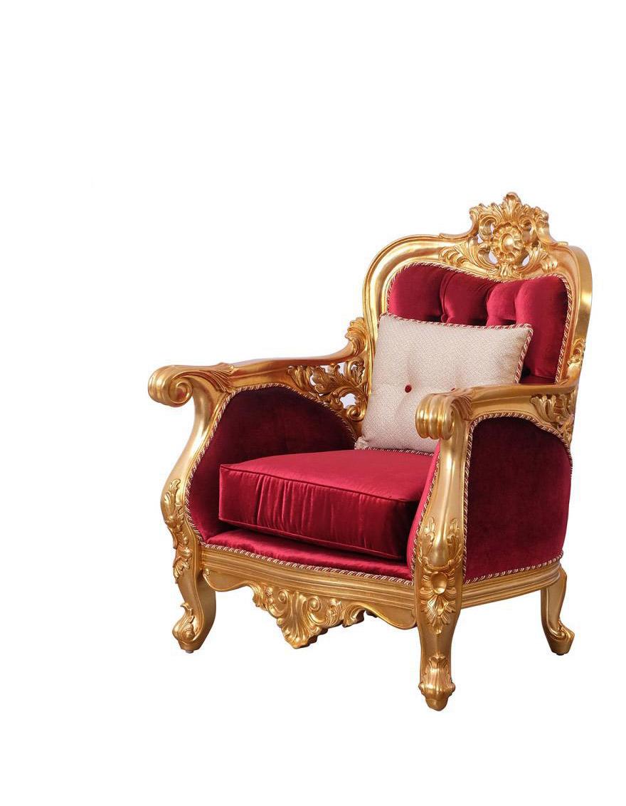 Classic, Traditional Arm Chair BELLAGIO II 30015-C in Antique, Gold, Burgundy Velvet