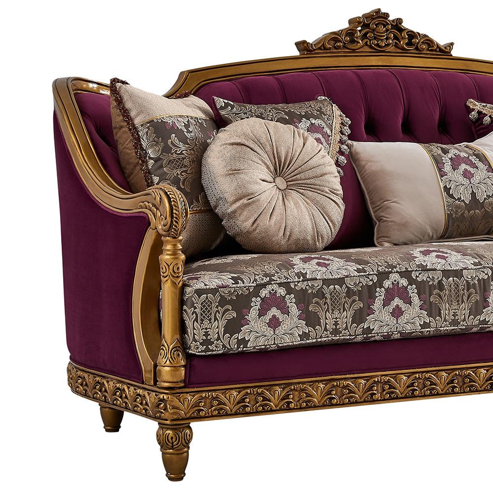 

    
Classic Burgundy & Gold Wood Sofa Homey Design HD-9015
