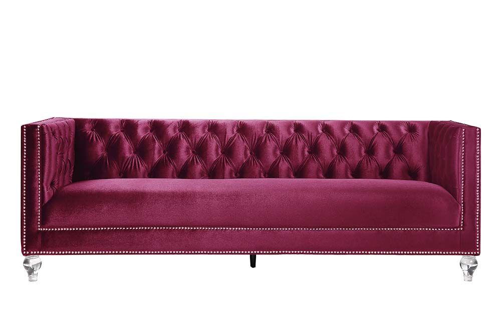 

                    
Acme Furniture Heibero Sofa and Loveseat Set Burgundy Velvet Purchase 

