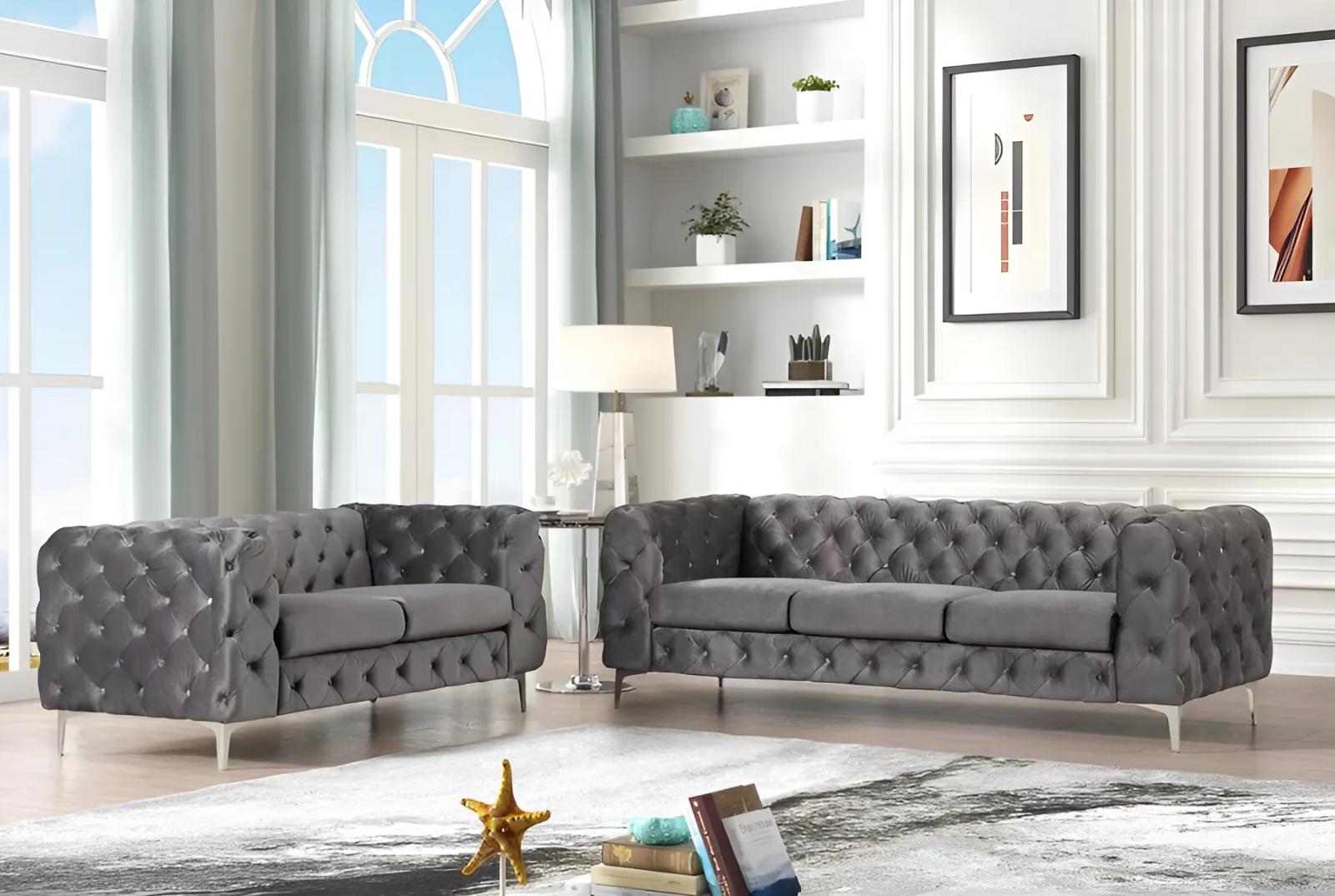 Contemporary Sofa and Loveseat Set SF1817 SF1817-2PC in Gray Velvet