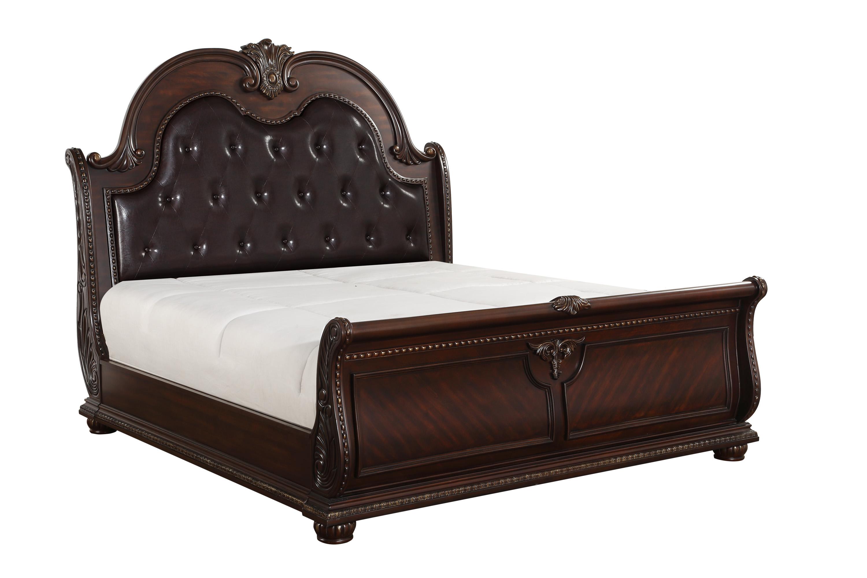Classic Bed 1757-1* Cavalier 1757-1* in Dark Cherry Faux Leather