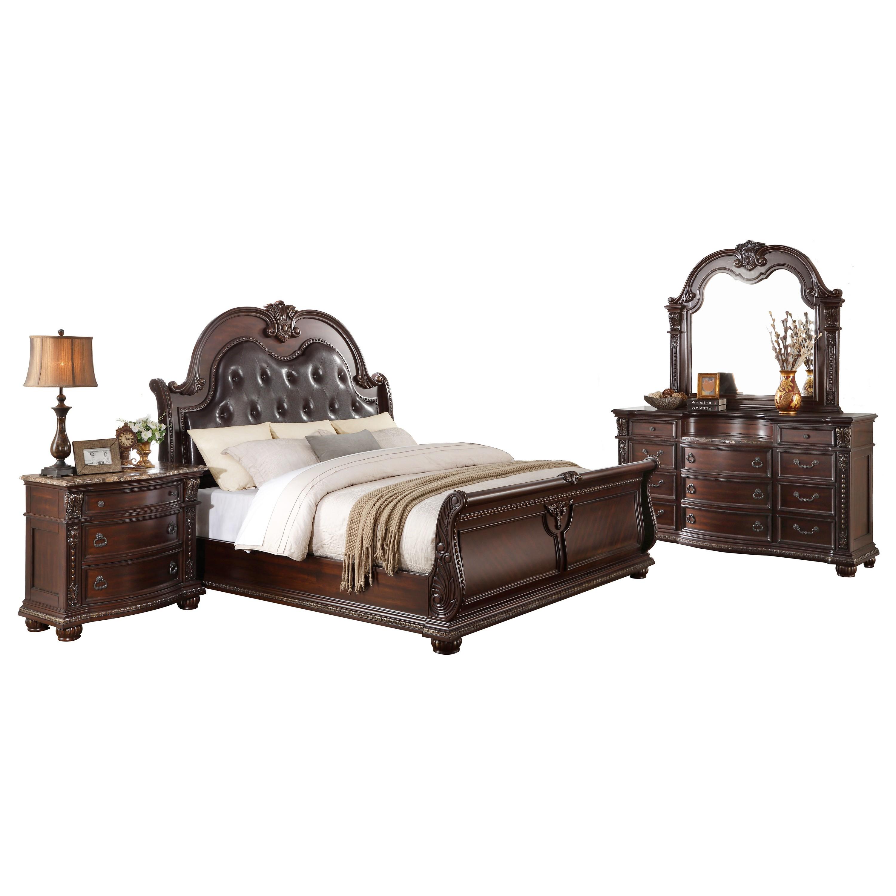 Classic Bedroom Set 1757-1-5PC Cavalier 1757-1-5PC in Dark Cherry Faux Leather