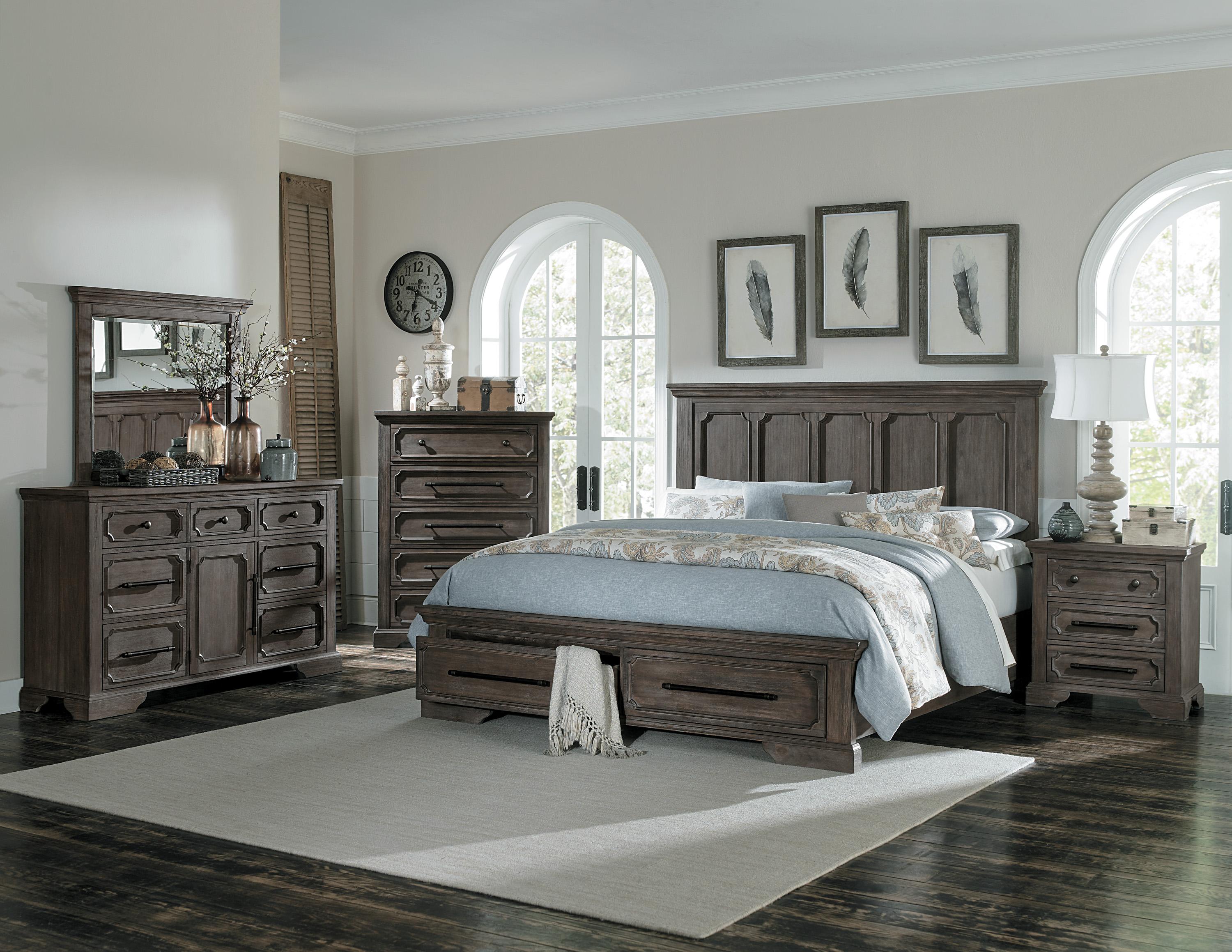 

    
Classic Distressed Dark Oak Wood King Bedroom Set 6pcs Homelegance 5438K-1EK* Toulon
