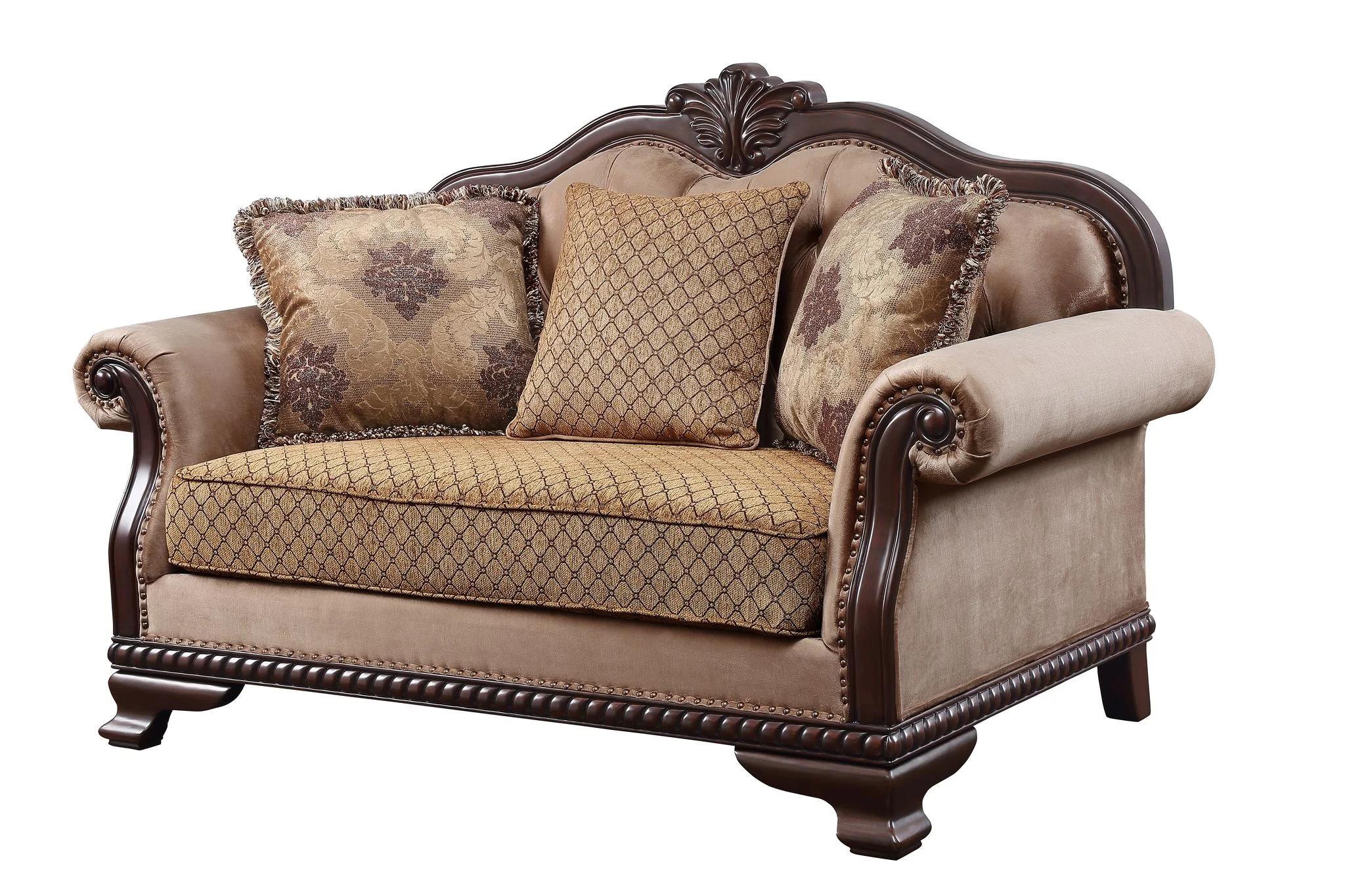 Charcoal Fabric & Antique Gold Loveseat Acme 53796 Orianne Traditional ...