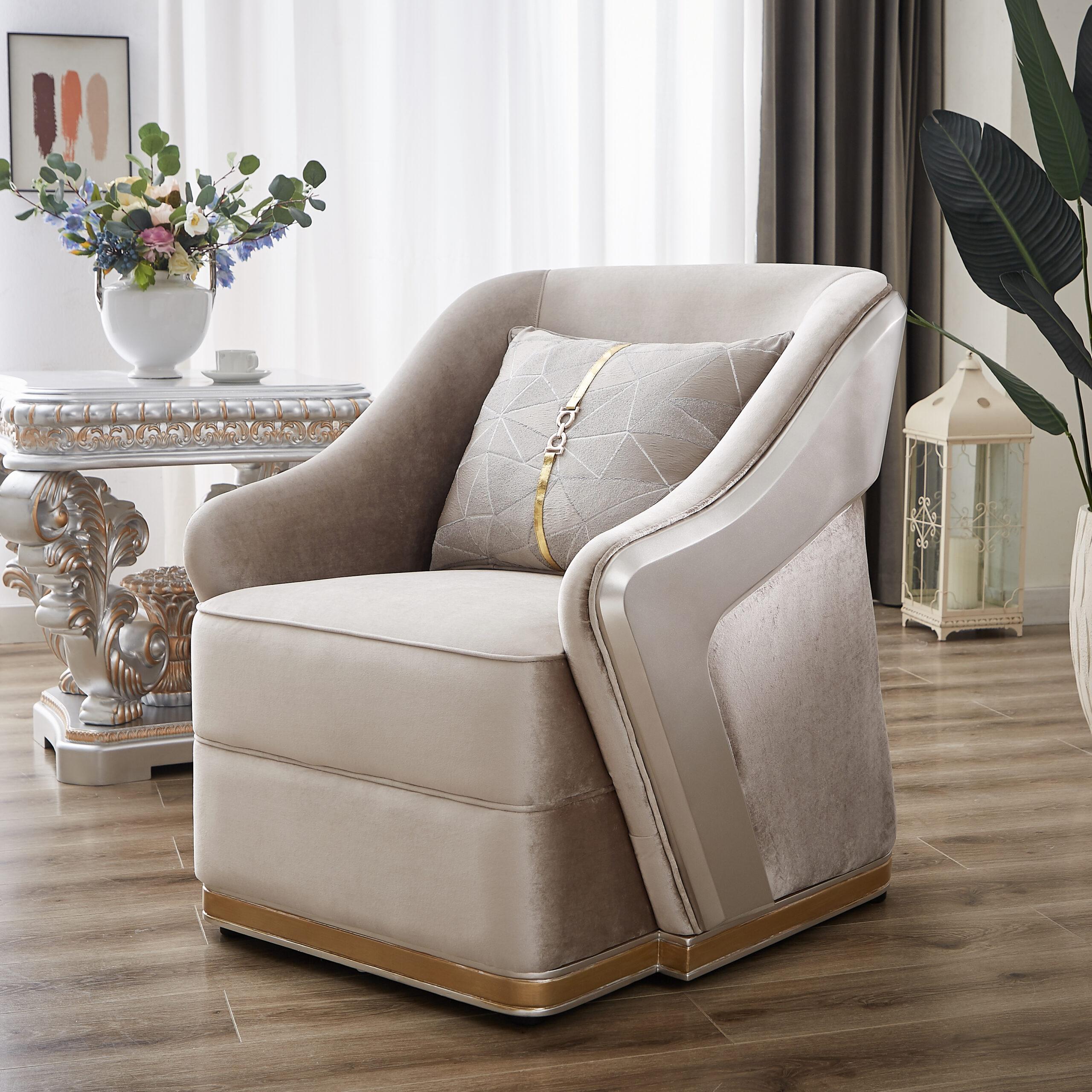 Classic, Traditional Chair HD-9022 Chair HD-C9022 HD-C9022 in Gold, Beige Fabric
