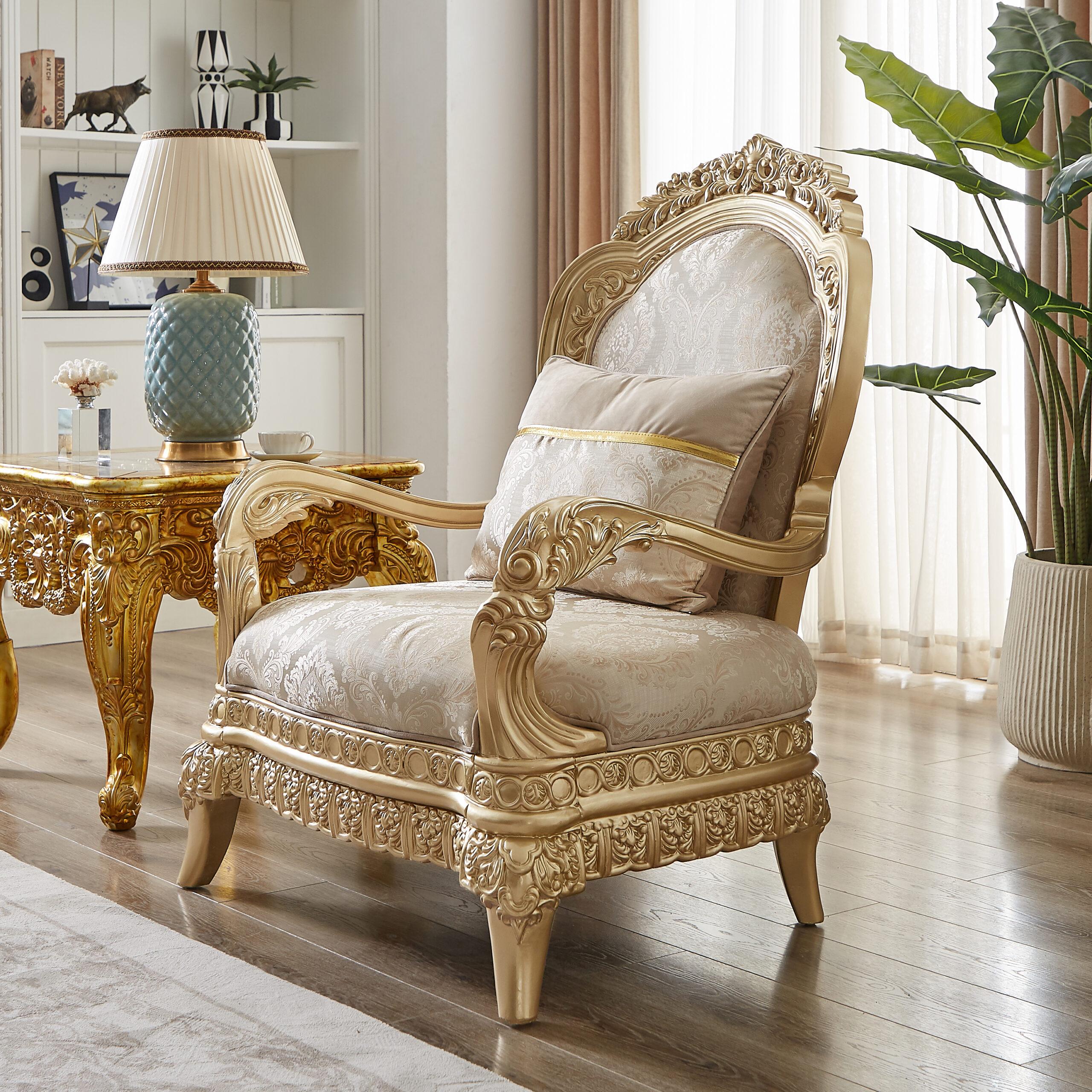 Classic, Traditional Chair HD-9023 Chair HD-C9023 HD-C9023 in Gold, Beige Fabric