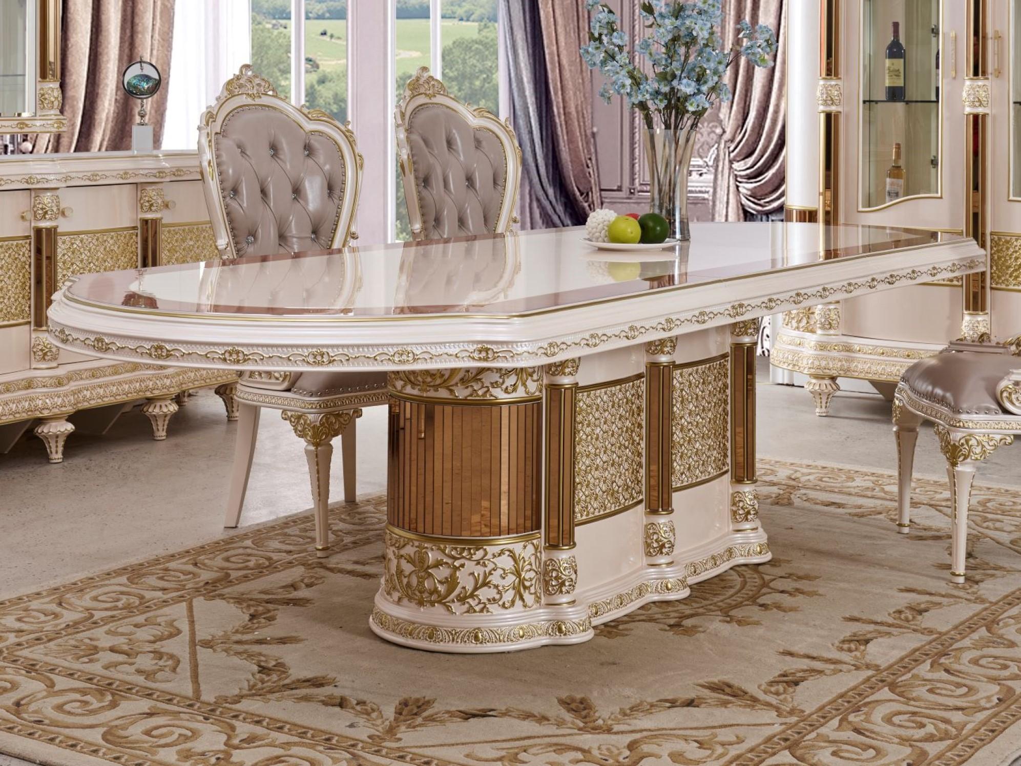 

    
Classic Gold/Beige Wood Dining Room Set 7PCS Homey Design HD-9022
