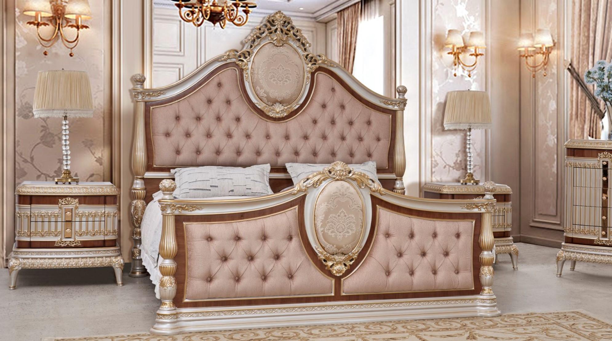 

    
Classic Gold/Beige Wood King Panel Bedroom Set 5PCS Homey Design HD-9021
