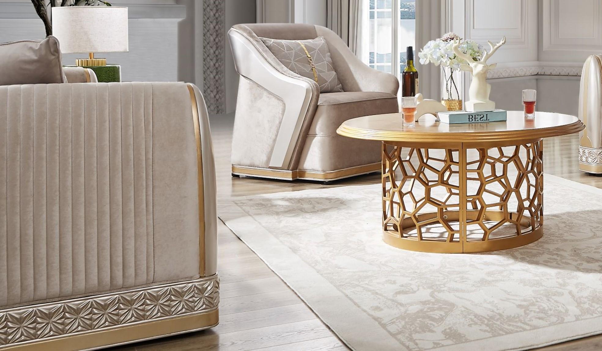 

    
Classic Gold/Beige Wood Sofa Homey Design HD-9022
