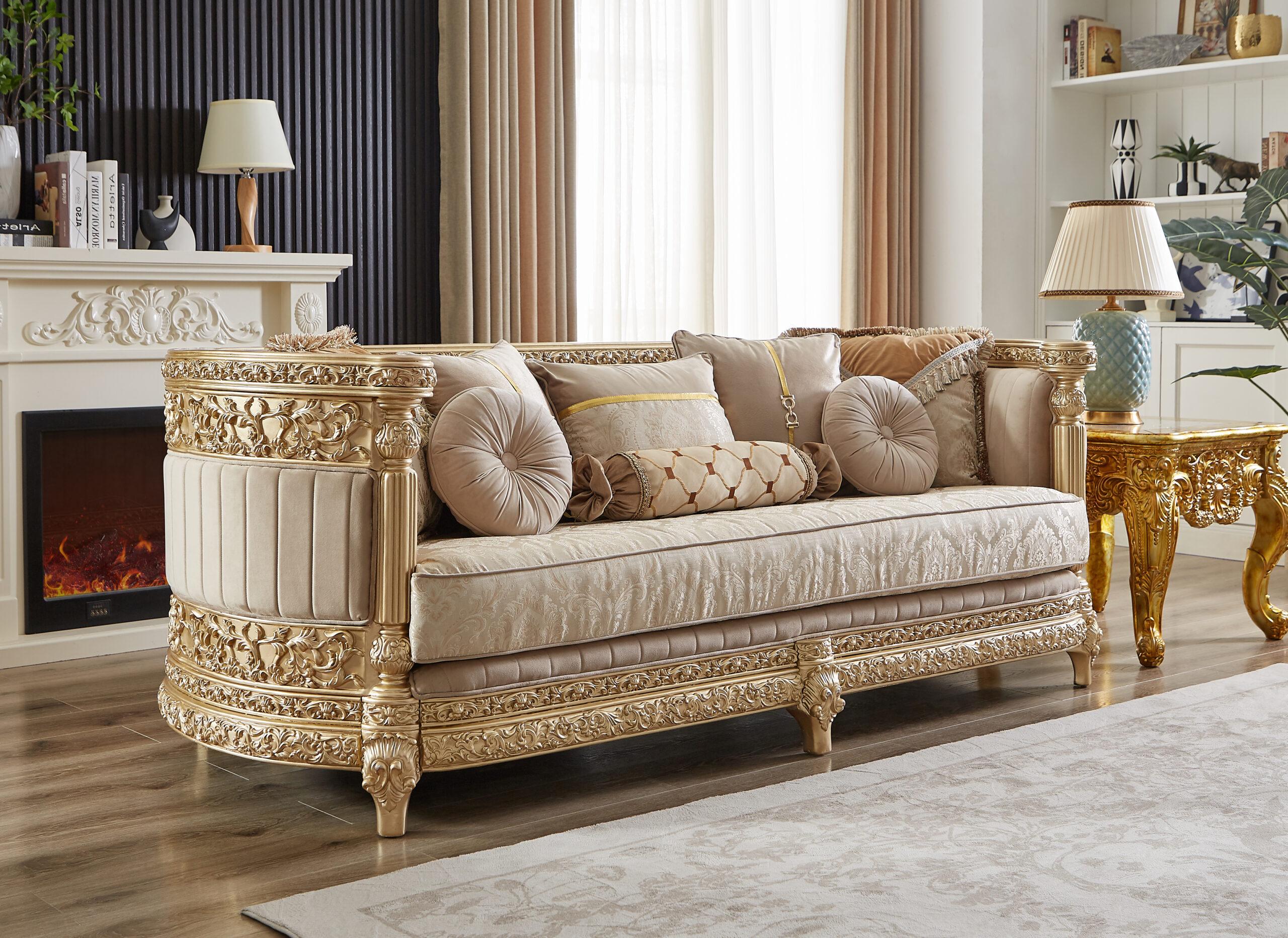 

    
Classic Gold/Beige Wood Sofa Homey Design HD-9023

