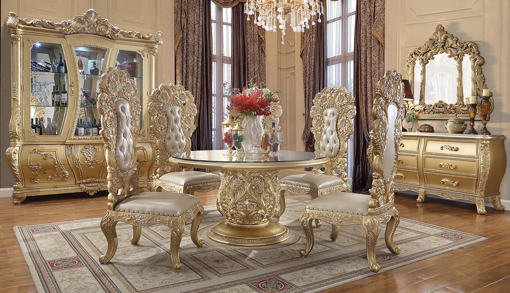Classic Dining Room Set Cabriole Dining Room Set 5PCS DN01481-RT-5PCS DN01481-RT-5PCS in Gold PU