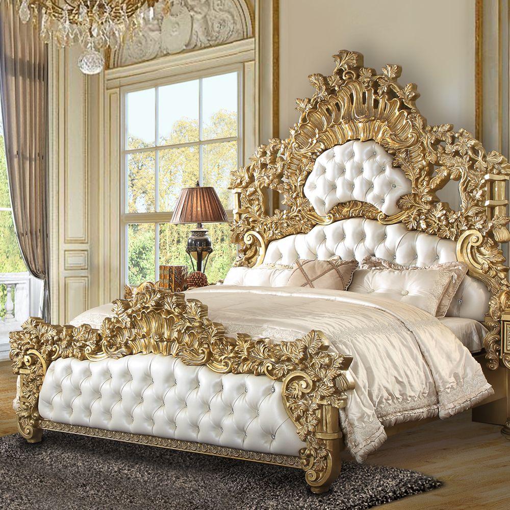 Classic Panel Bedroom Set Bernadette King Bed Set 3PCS BD01474EK-EK-3PCS BD01474EK-EK-3PCS in Gold PU