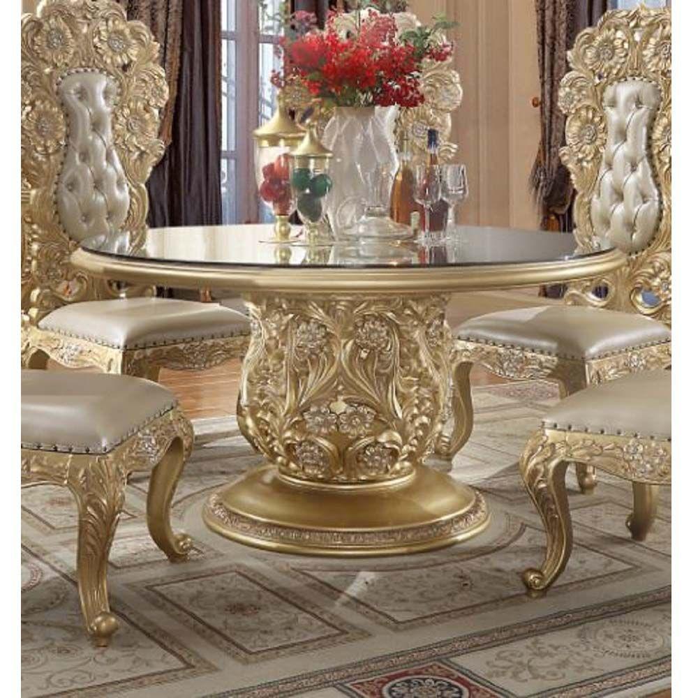 

    
Classic Gold Composite Wood Round Dining Table Acme Furniture Cabriole DN01481-RT
