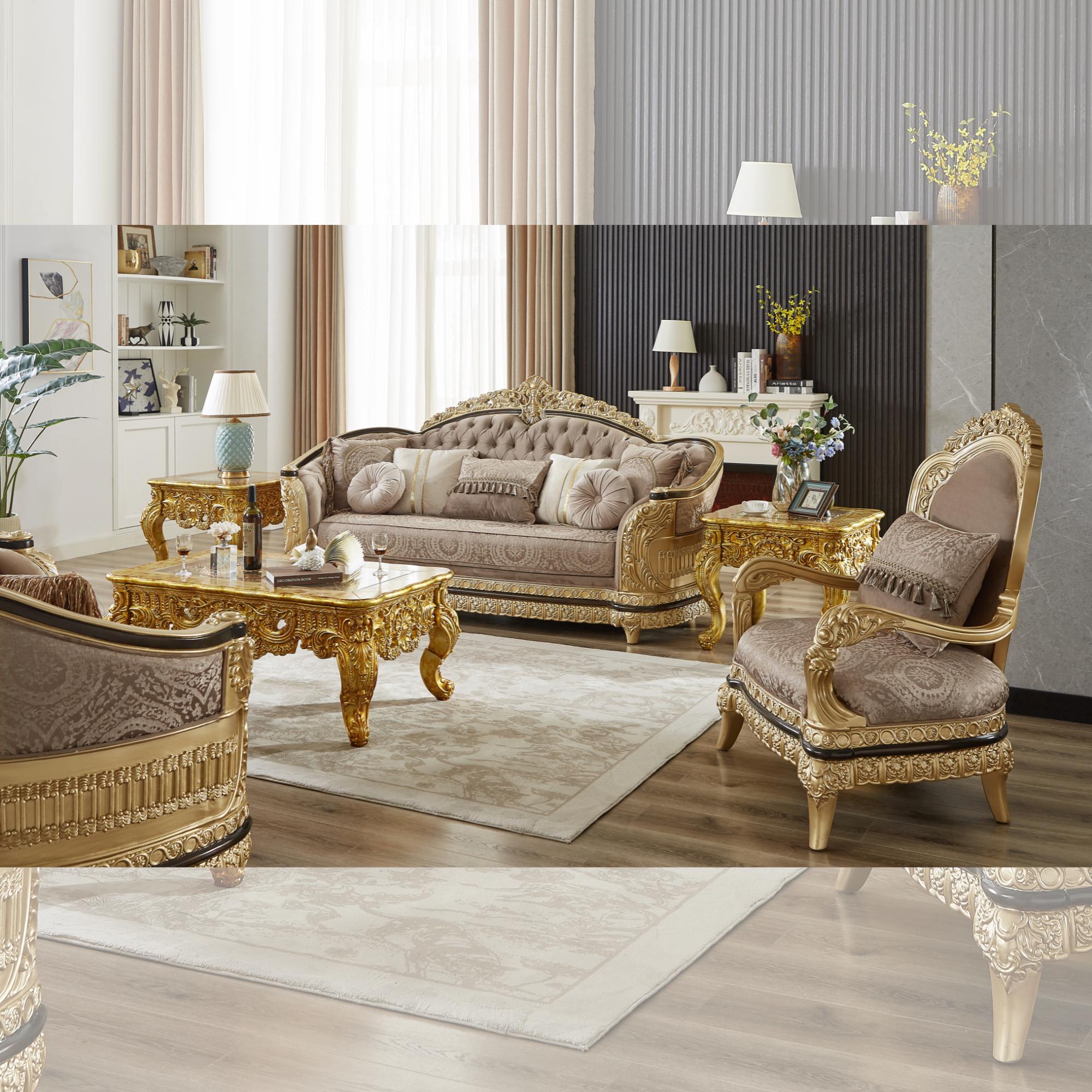 Classic, Traditional Living Room Set HD-9021 Living Room Set 3PCS HD-3PC9021 HD-3PC9021 in Gray, Gold Fabric